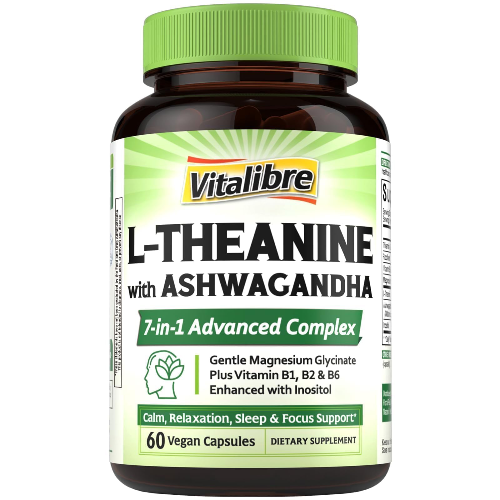 Vitalibre L-Theanine Supplement 200mg Capsules, 60 Count