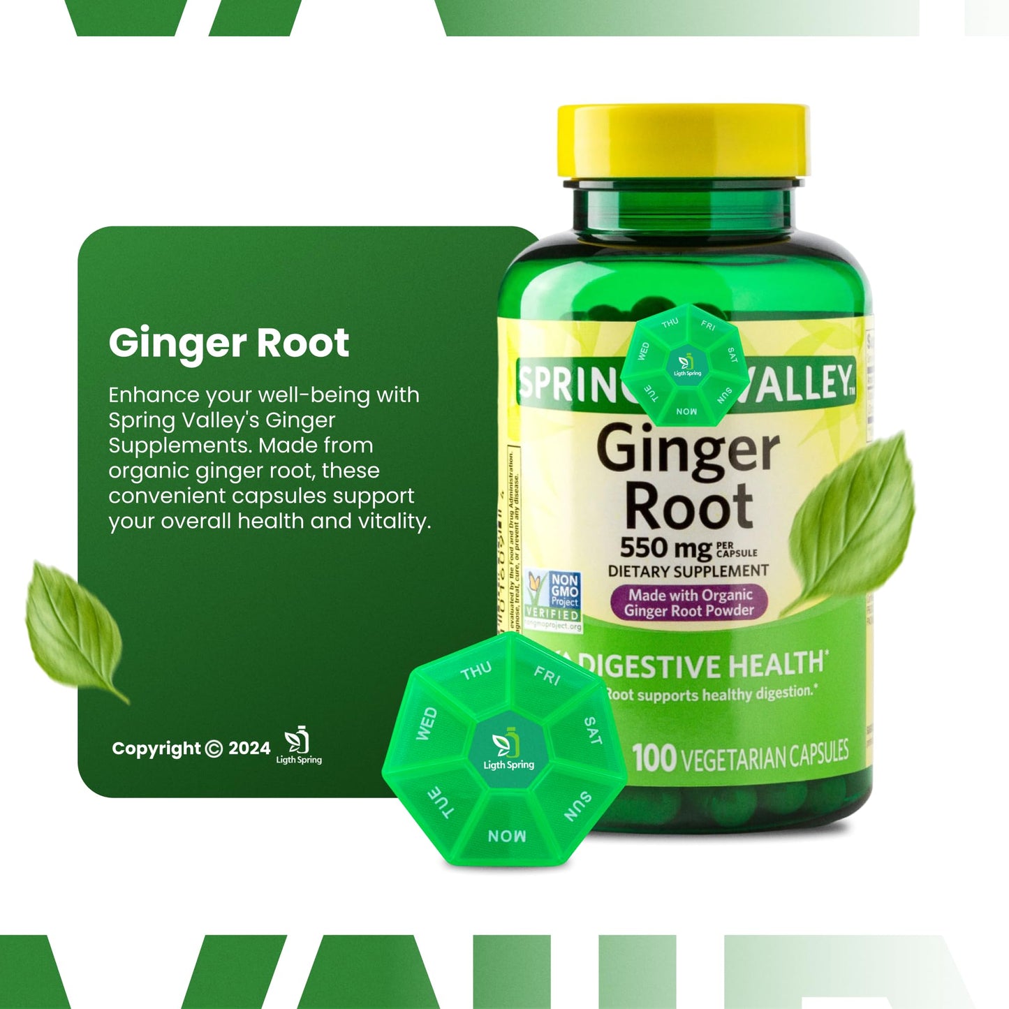 LightSpring Ginger Root 550 mg Capsule, 100 Count