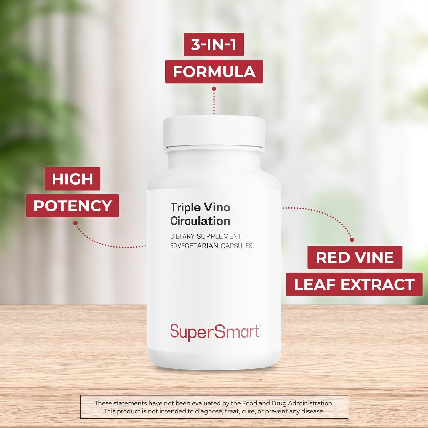 Supersmart Triple Vino Circulation (High Potency) - 3-in-1 Formula - Red Vine Leaf Extract - with Grape Seed & Marc Capsules, 60 Count