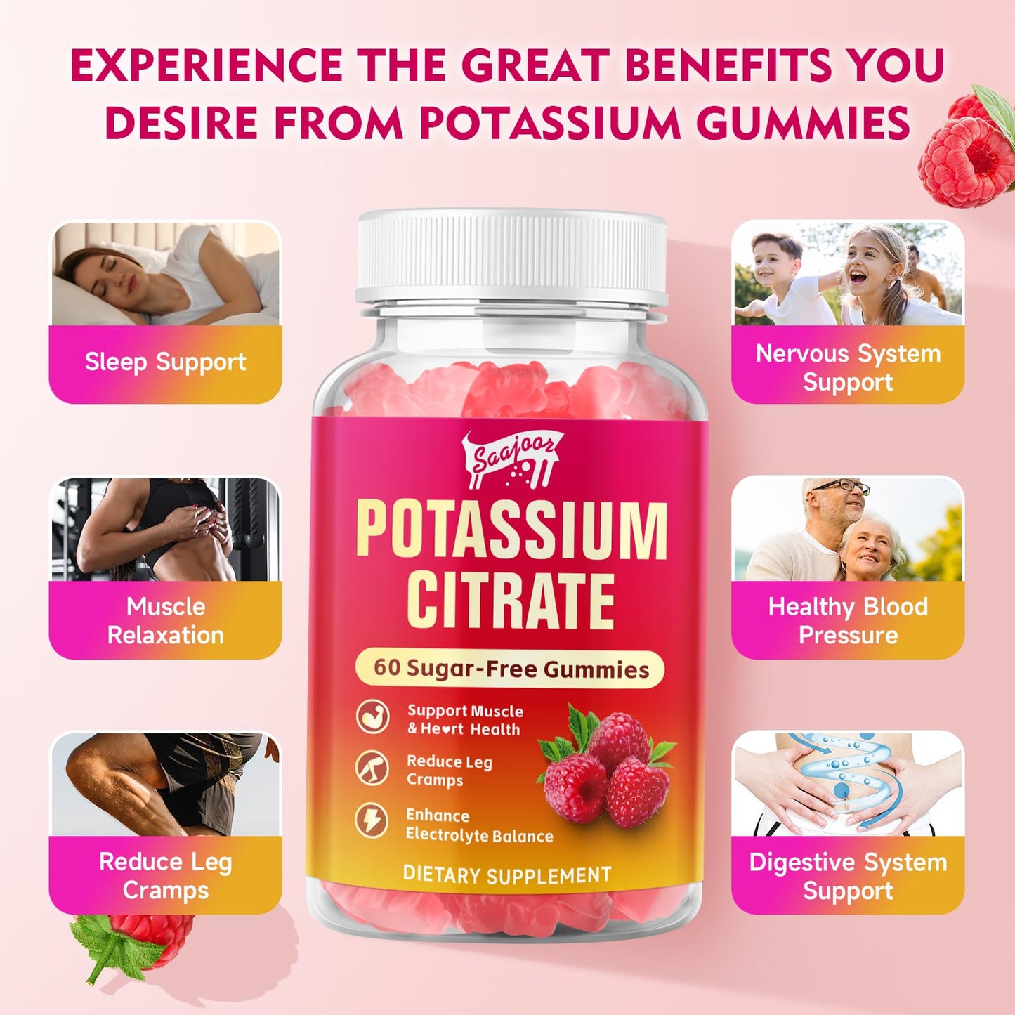 Saajoor Potassium Citrate Gummies 1000mg, 2 Pack