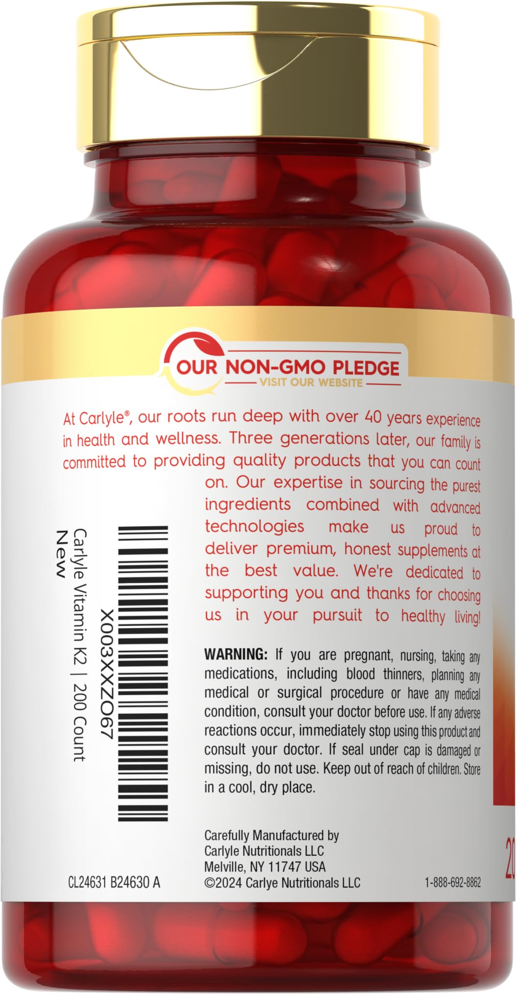 Carlyle MK-7 Vitamin K2 100 mcg 200 Capsules