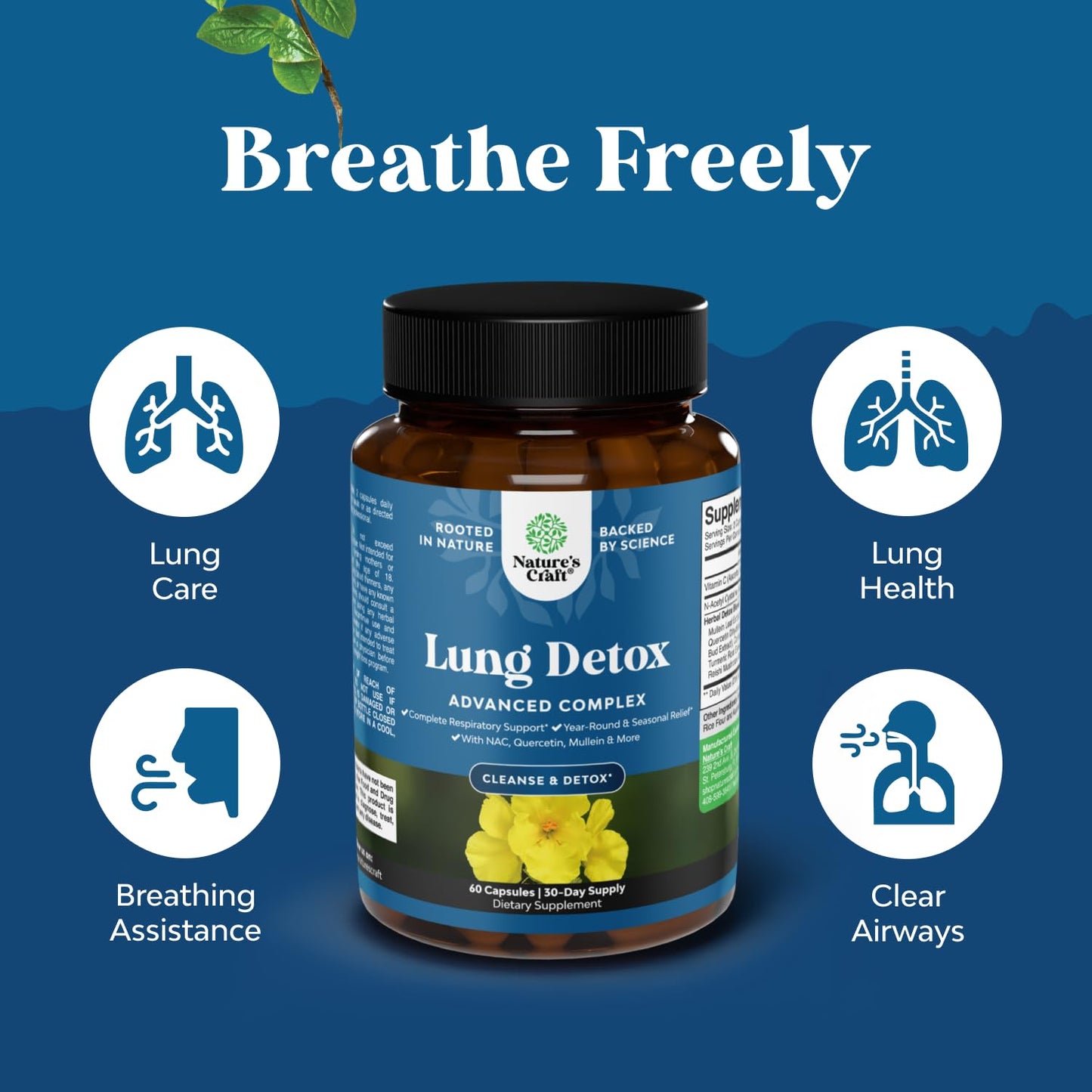 Natures Craft Lung Detox Mullein Leaf Capsules 60 Count