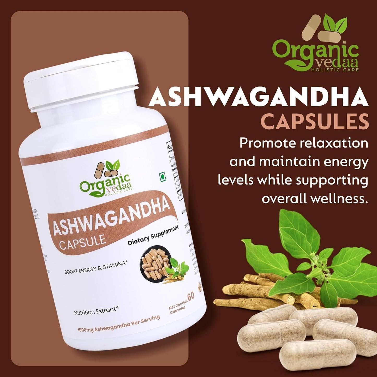Organic Vedaa Holistic Care Natural Fiber Supplement for Digestive Health & Regularity Capsule, 60 Count