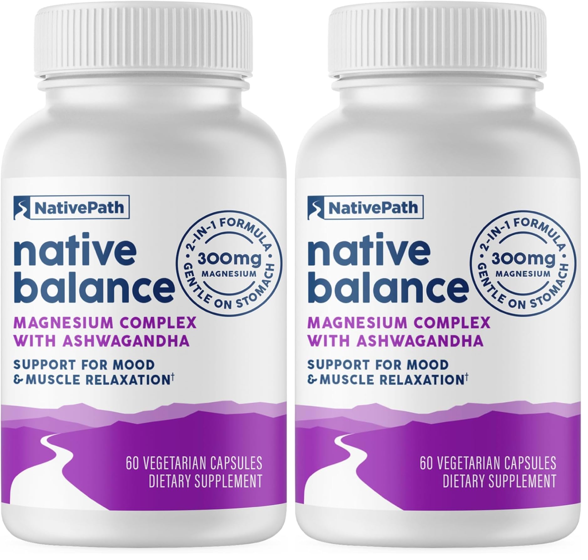 NativePath Native Balance Magnesium Supplement with Ashwagandha - High Absorption Aquamin Ocean-Sourced Formula, 120 Capsules