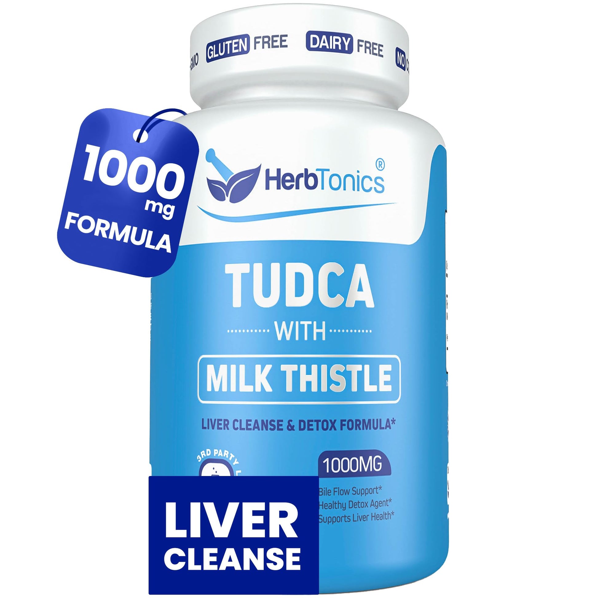Herbtonics TUDCA 1000mg Liver Detox & Gallbladder Support – Milk Thistle & Pterostilbene Enhanced Bile Salt for Liver Cleanse, Healthy Bile Flow, and Digestive Health, 60 Vegan Capsules
