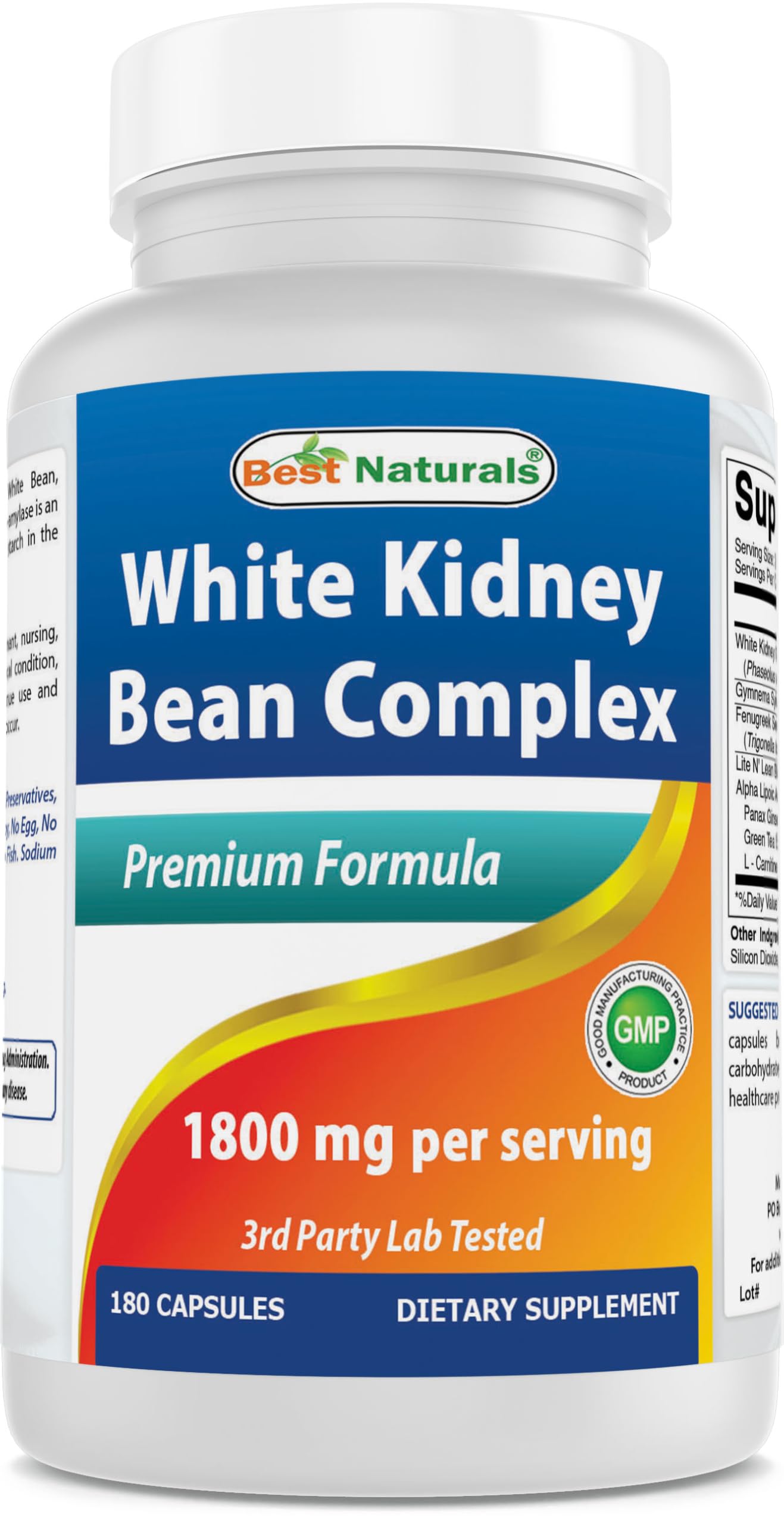 Best Naturals White Kidney Bean Complex 1800 mg Per Serving Capsule, 180 Count