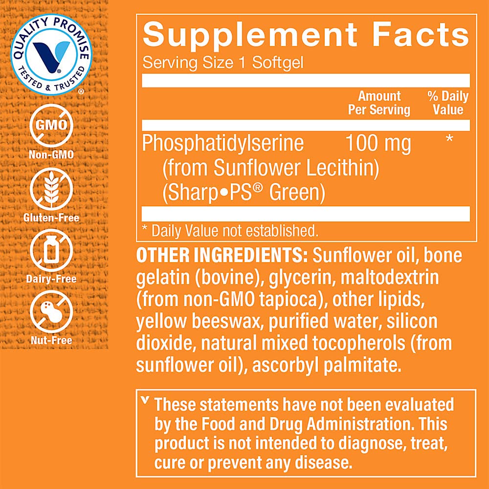 The Vitamin Shoppe Sunflower Phosphatidylserine 100 Softgels, 90 Count