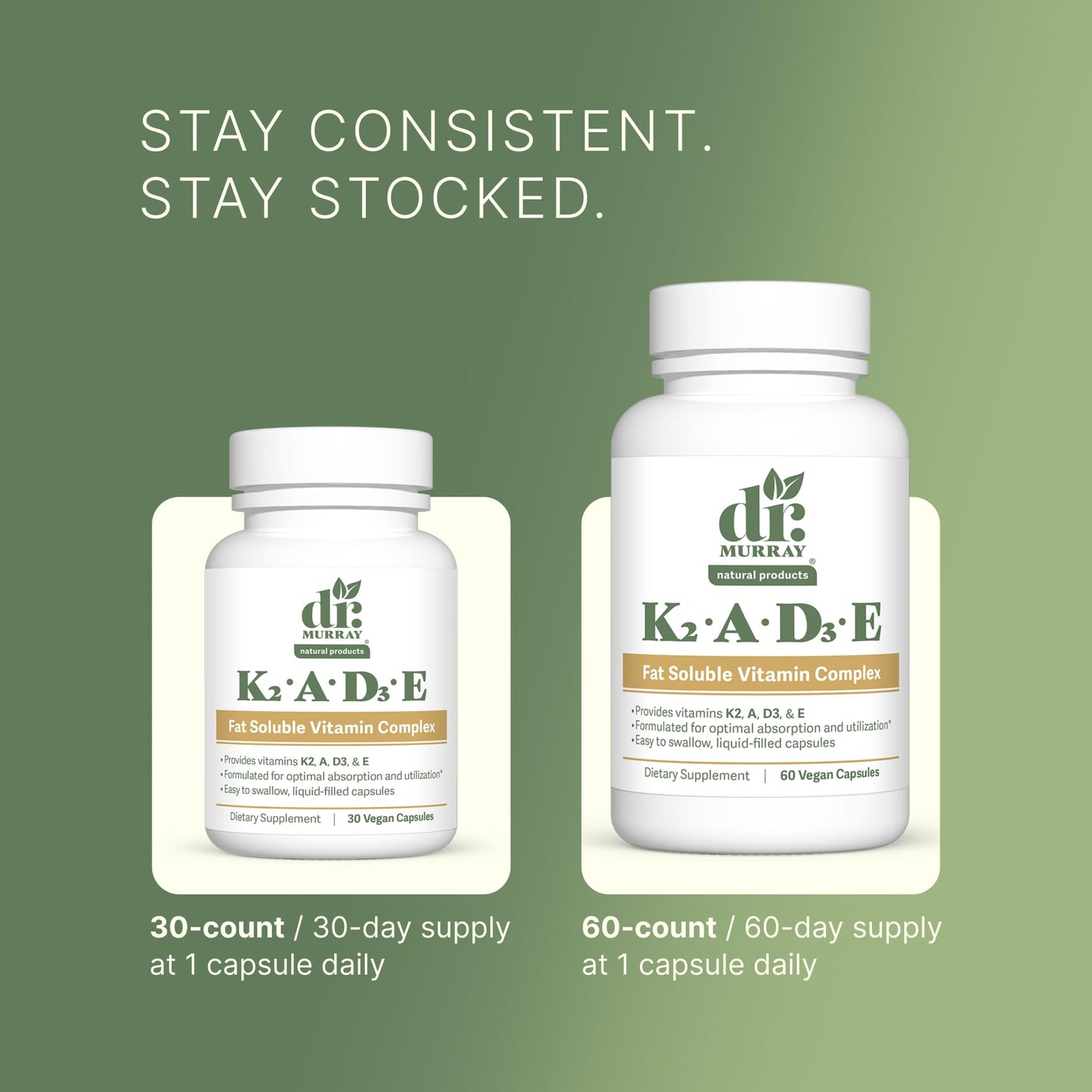 Dr. Murray Natural Products Vitamin K2-D3-A-E Liquid Vegan Capsules, 30 Capsules