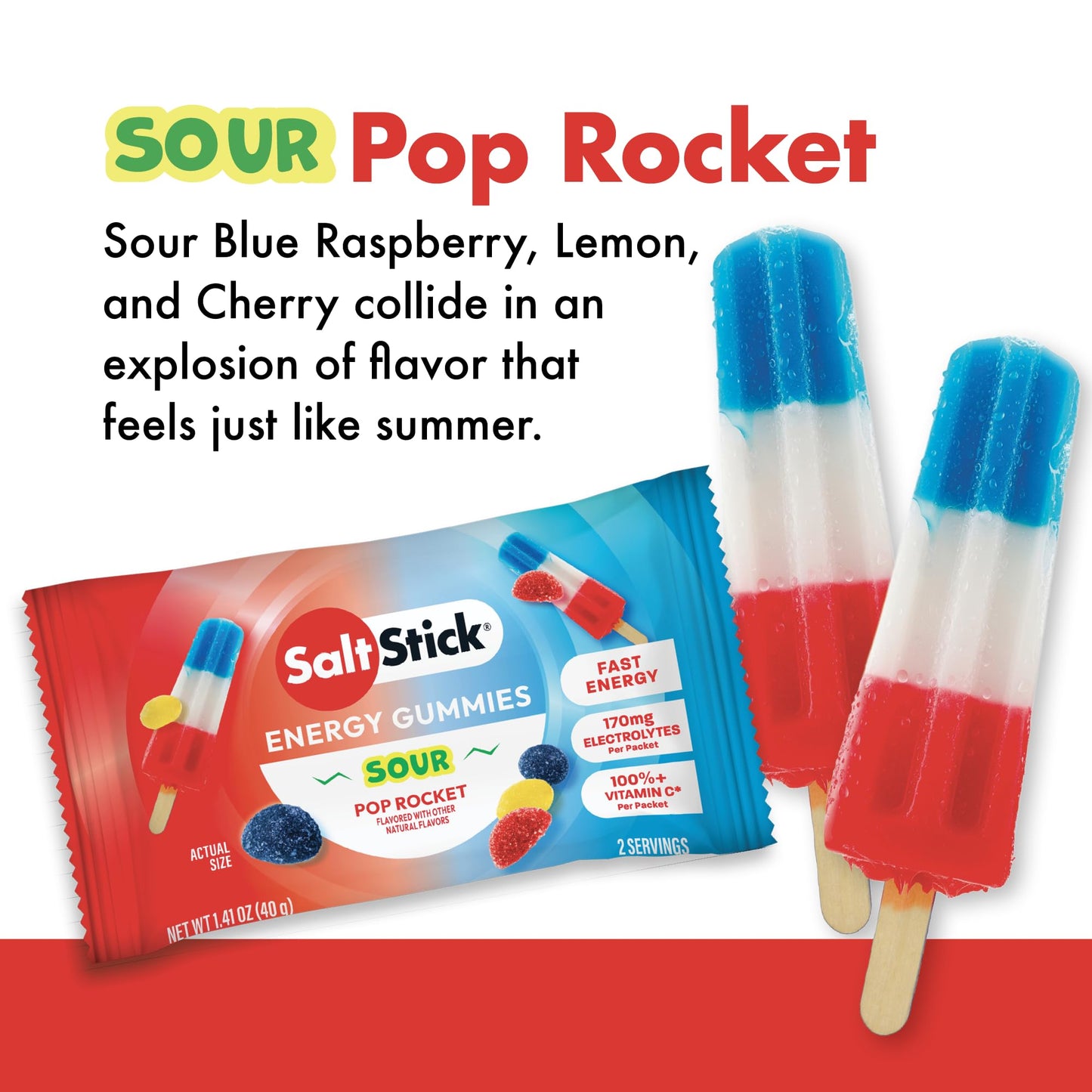 SaltStick Energy Sour Pop Rocket, 80 Gummies