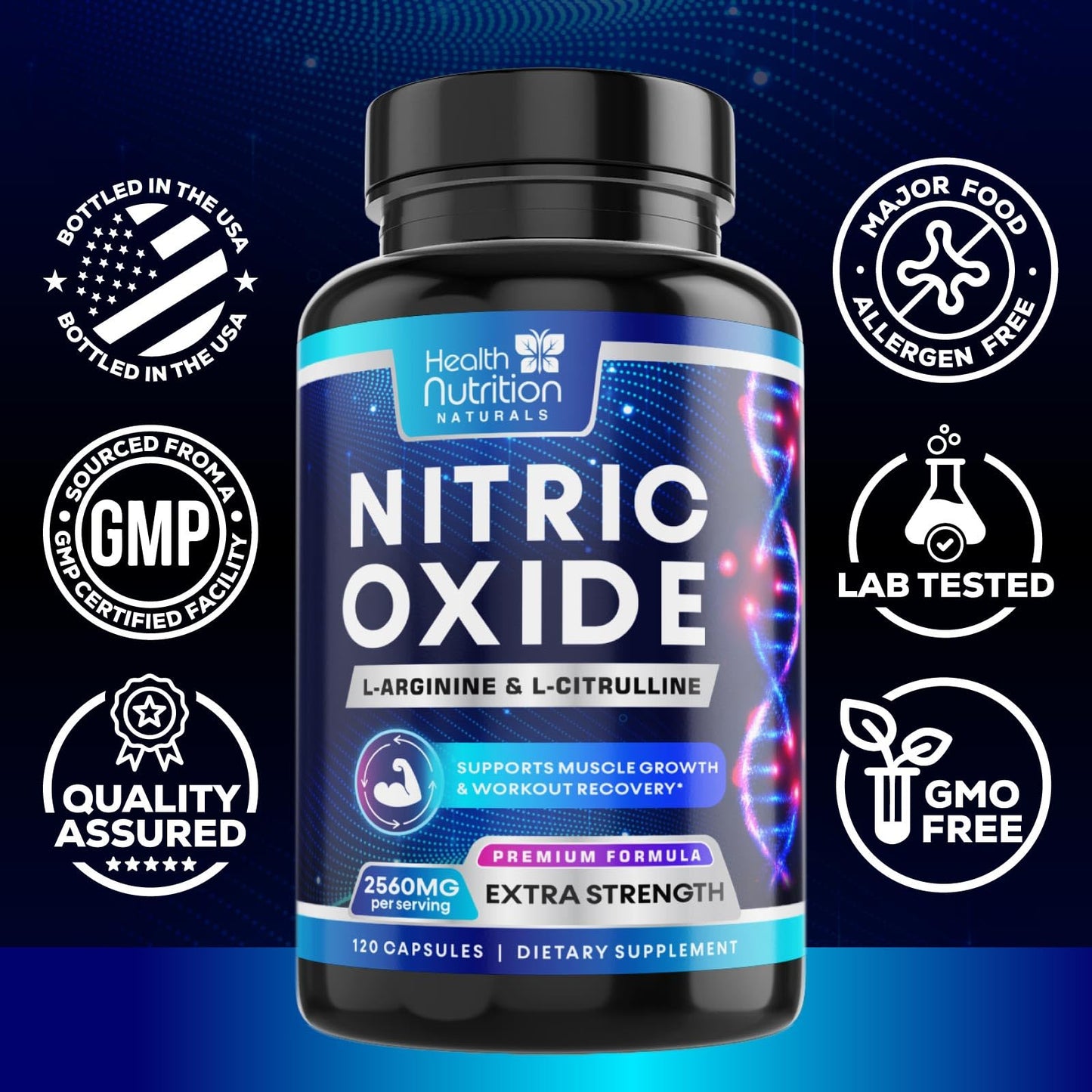 Health Nutrition Naturals Nitric Oxide Booster Extra Strength Capsules 120 Capsules