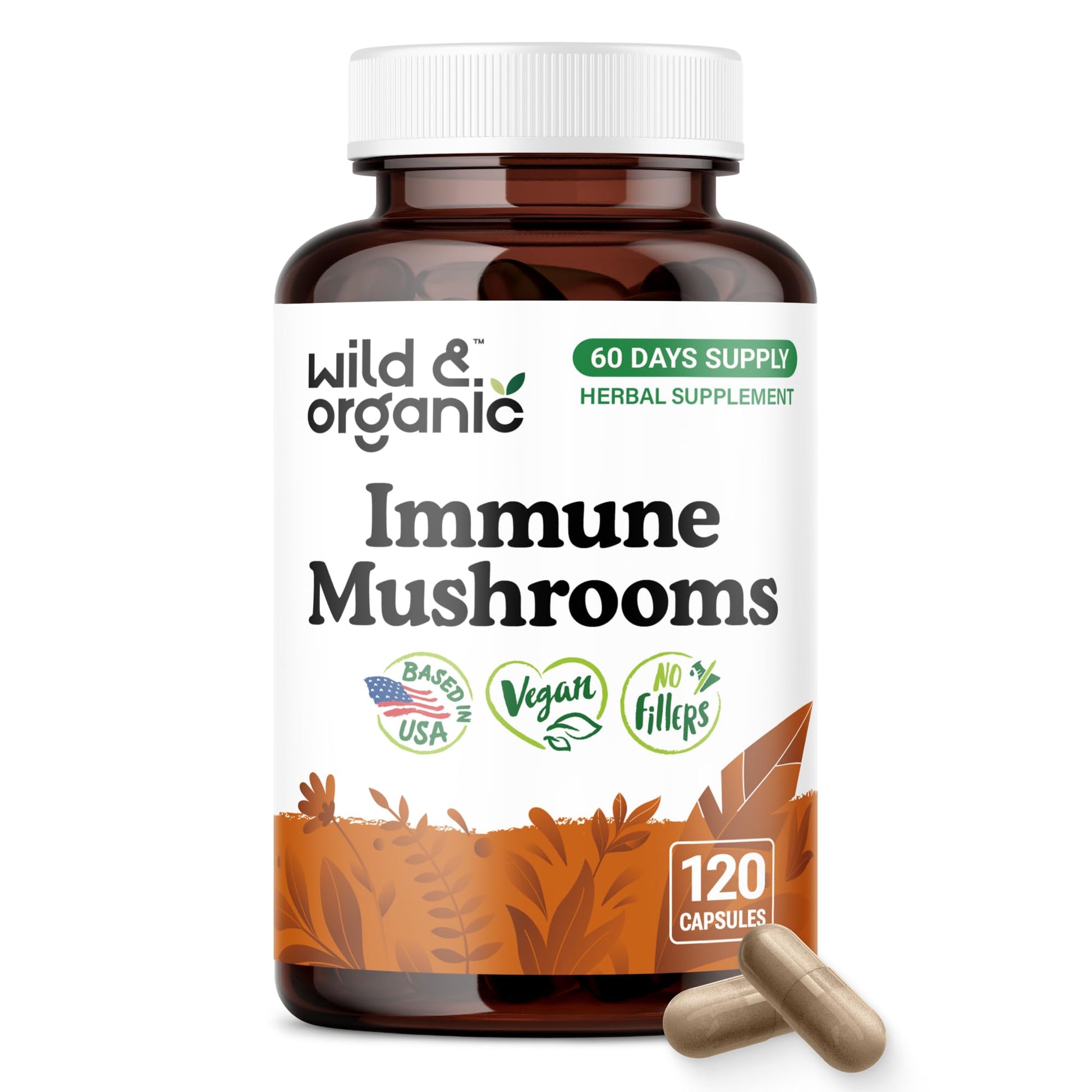 Wild & Organic Immune Mushroom Blend Capsules, 120 Count