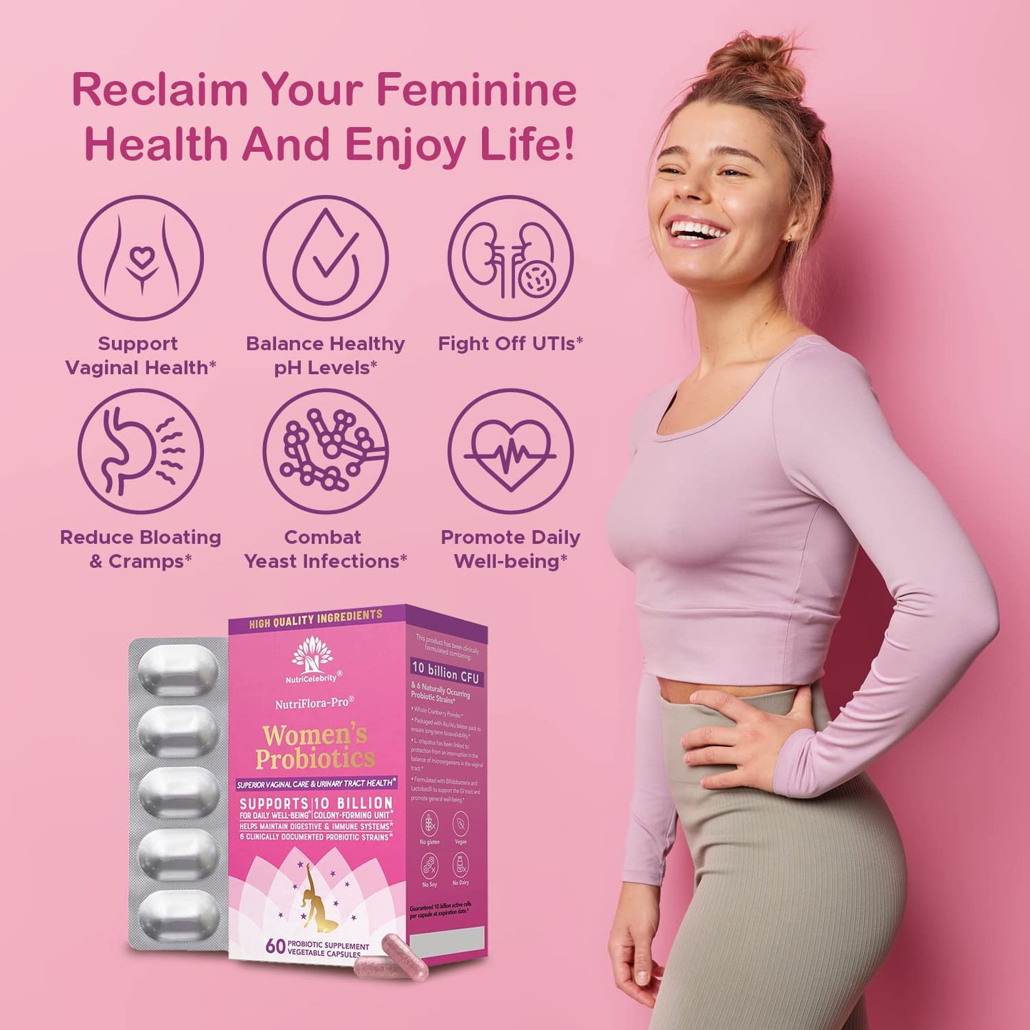 Nutricelebrity NutriFlora-Pro Probiotics for Women Capsules 60 Count