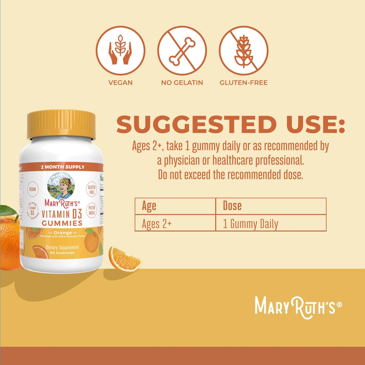 MARYRUTH'S Vitamin D3 Gummies, 60 Gummies