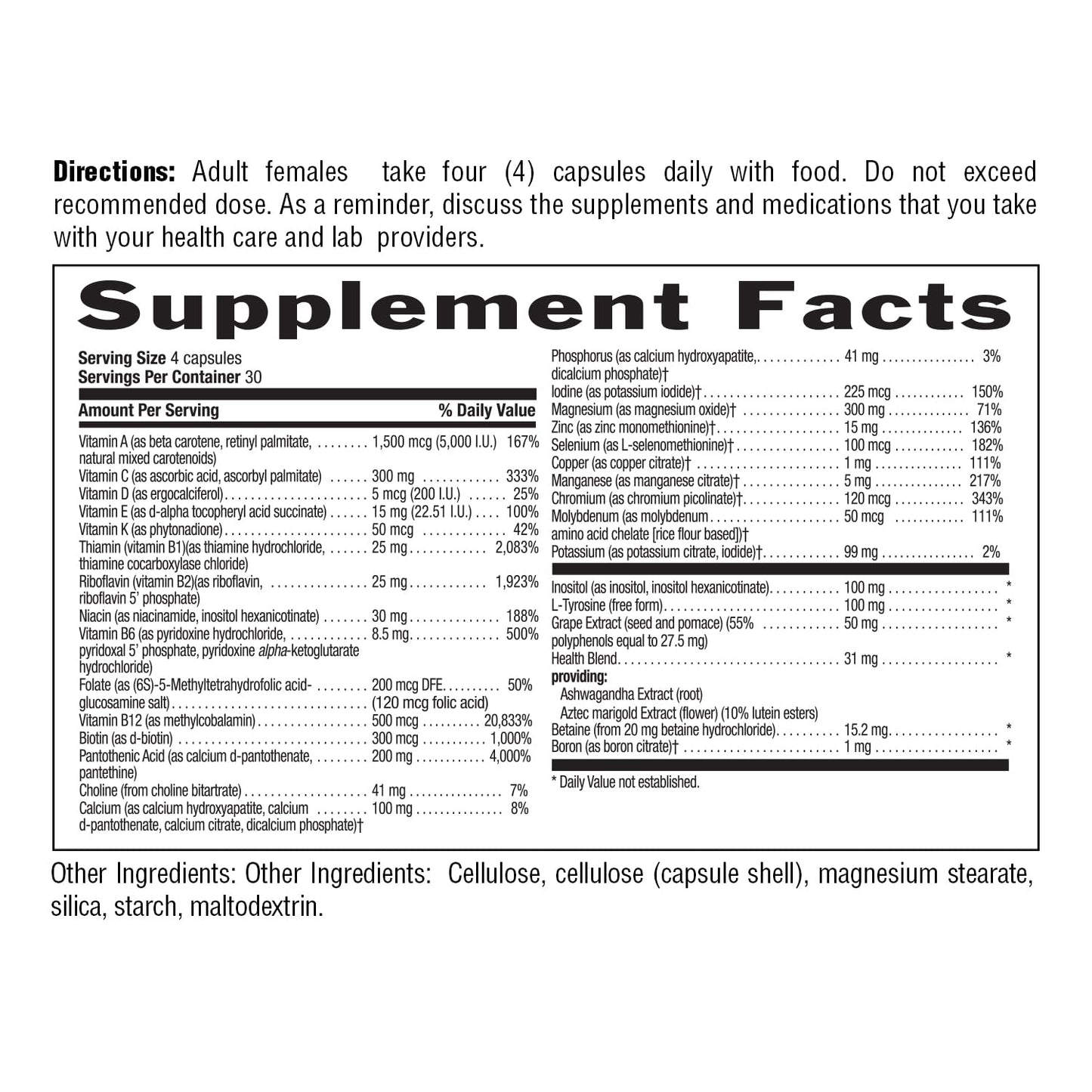 Country Life Max for Women Multivitamin and Mineral Complex Iron-Free 120 Capsules