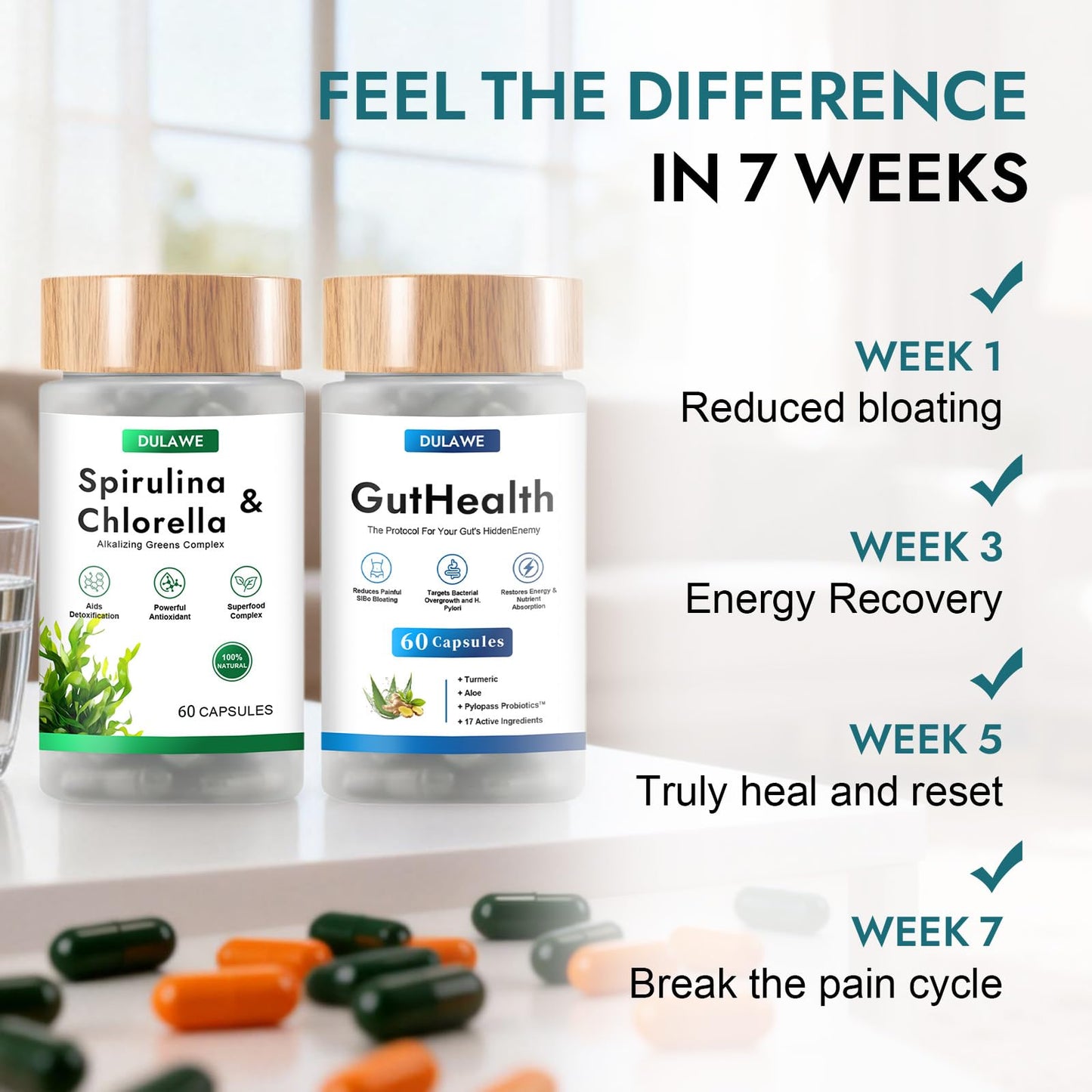TakTuqa Dulave Gut Health & Spirulina Chlorella Bundle – Probiotics, Digestive Enzymes & Greens – Supports Digestion, Energy, Immune Health – Non-GMO, 120 Capsules