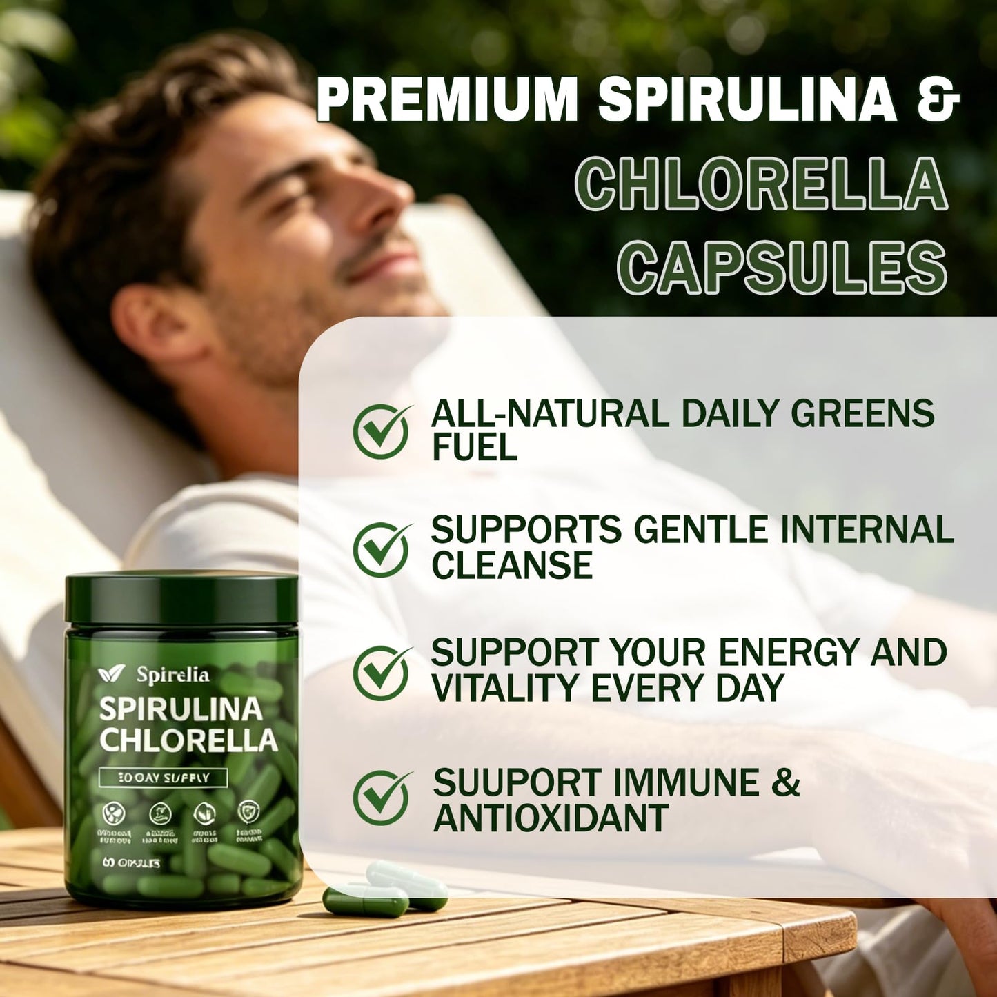 Enerra Spirelia Spirulina and Chlorella Capsules, 60 Capsules