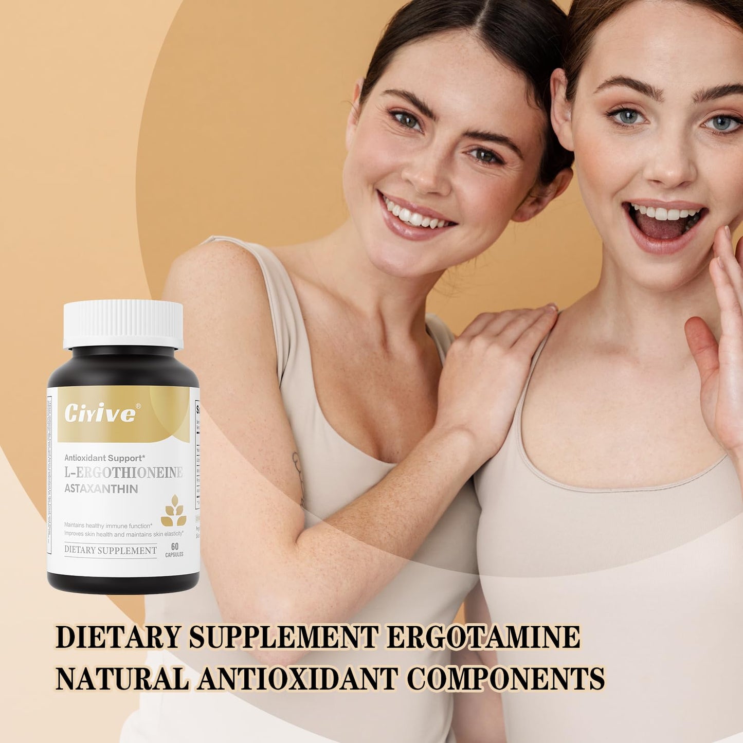 Ciyive Natural Ergothioneine Mushroom Dietary Supplement Capsule, 60 Capsules