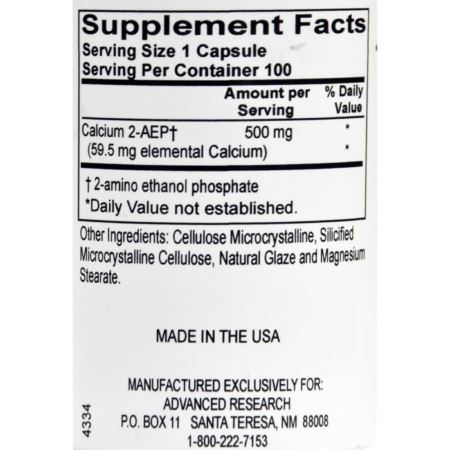 ADVANCED RESEARCH NCI Advanced Research Dr. Hans Nieper Calcium 2-AEP Capsules, 100 Count
