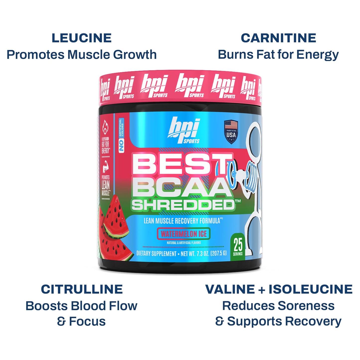 BPI Sports Best BCAA Shredded Powder Watermelon ICE, 9.7 Ounce