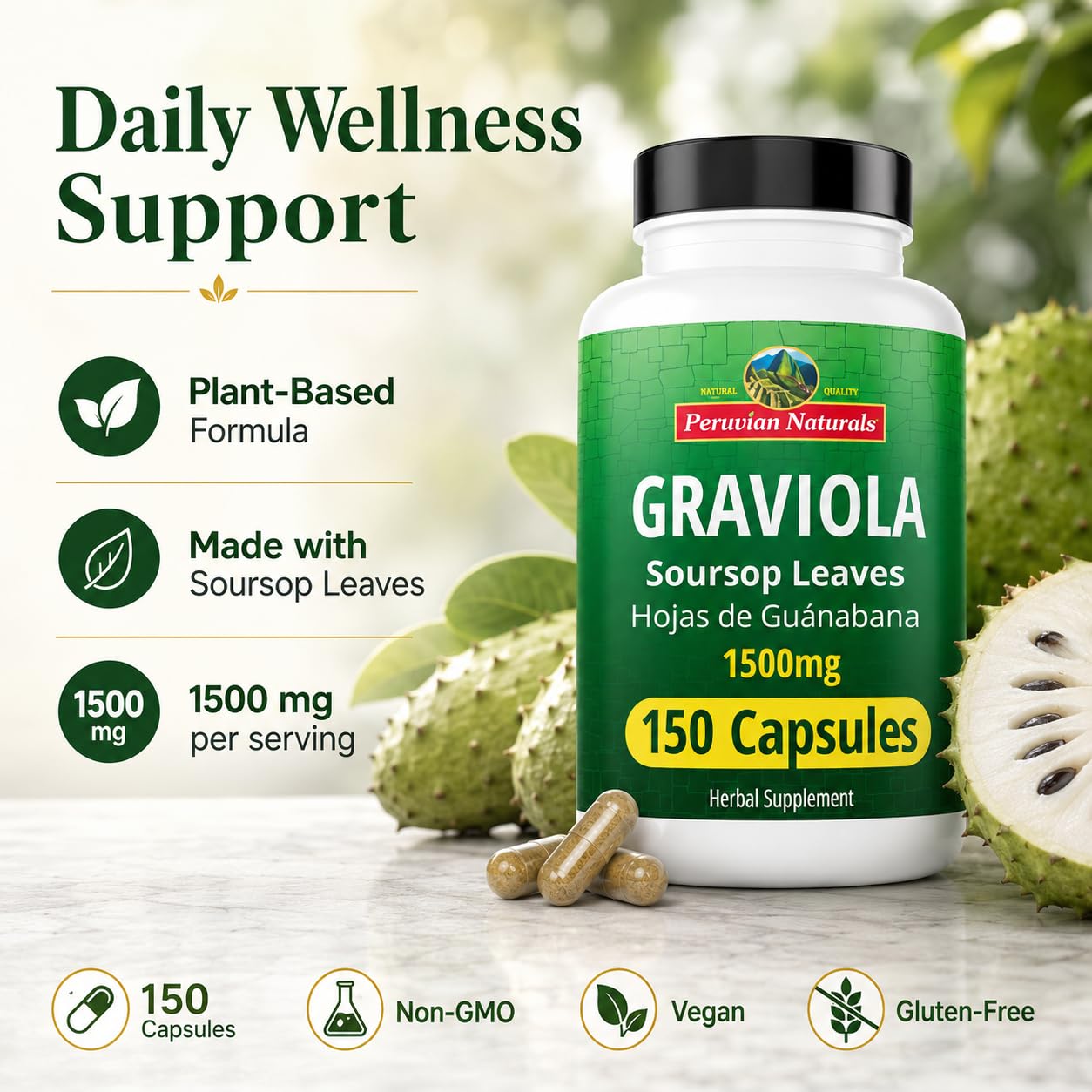 Peruvian Naturals Graviola Soursop Capsules, 150 Count