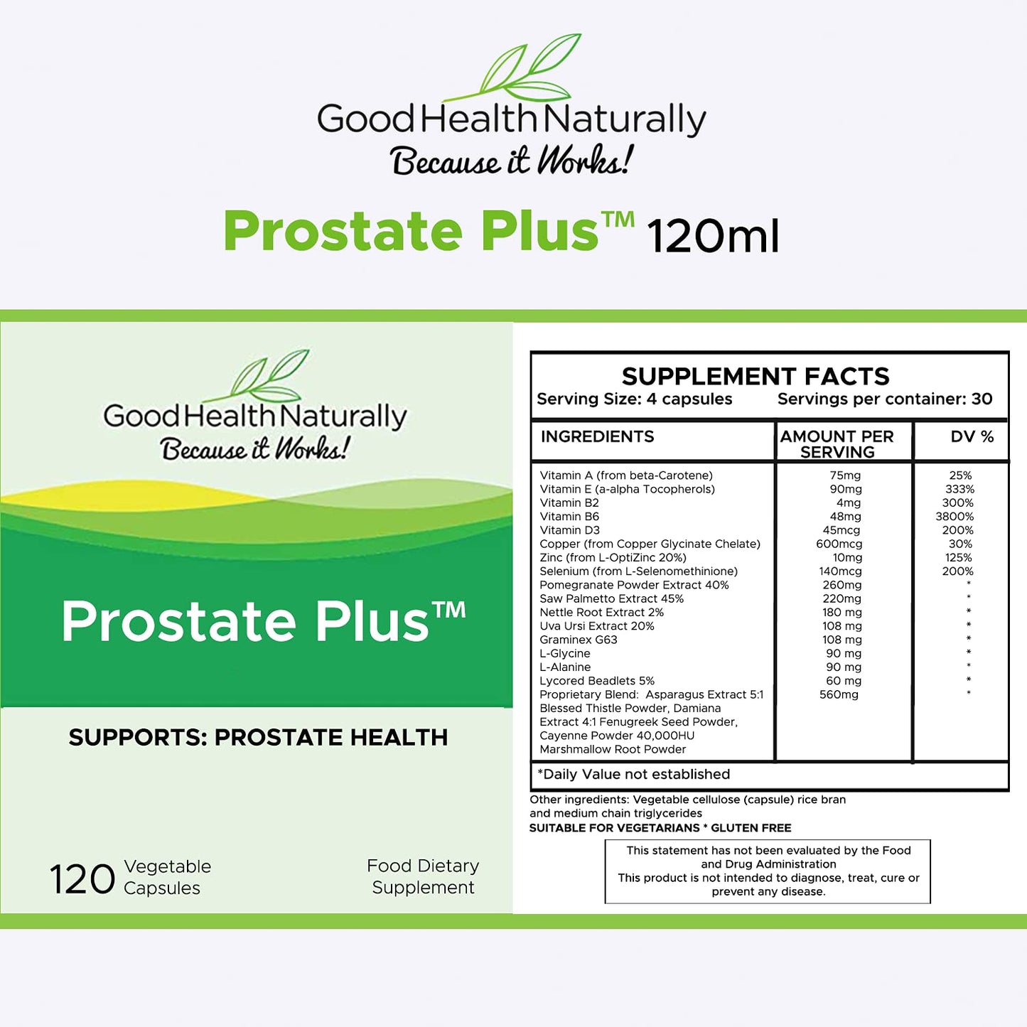 GOOD HEALTH NATURALLY BECAUSE IT WORKS! Prostate Plus+ Prostate Support Capsules 120 Capsules