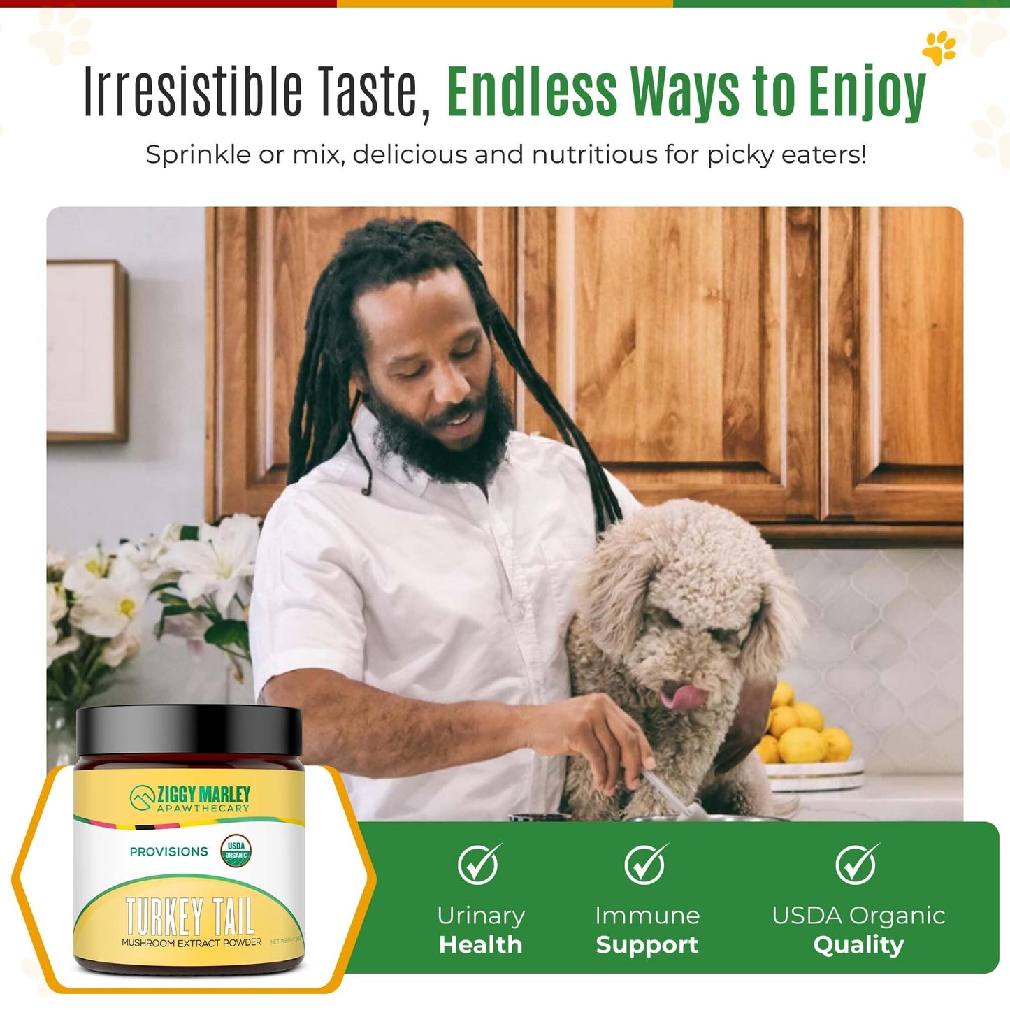 ZMA PETS Ziggy Marley's USDA Organic Turkey Tail Mushroom Powder for Dogs & Cats 3.17 oz