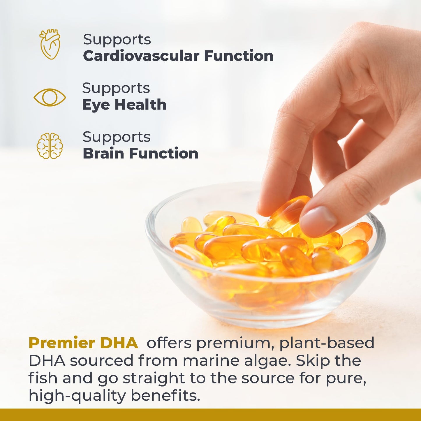 Premier Research Labs Premier DHA - Vegan DHA with Omega 3 Fatty Acids, Algae Based DHA for Women & Men, Natural DHA Supplement Suitable for Vegans, 60 Capsules