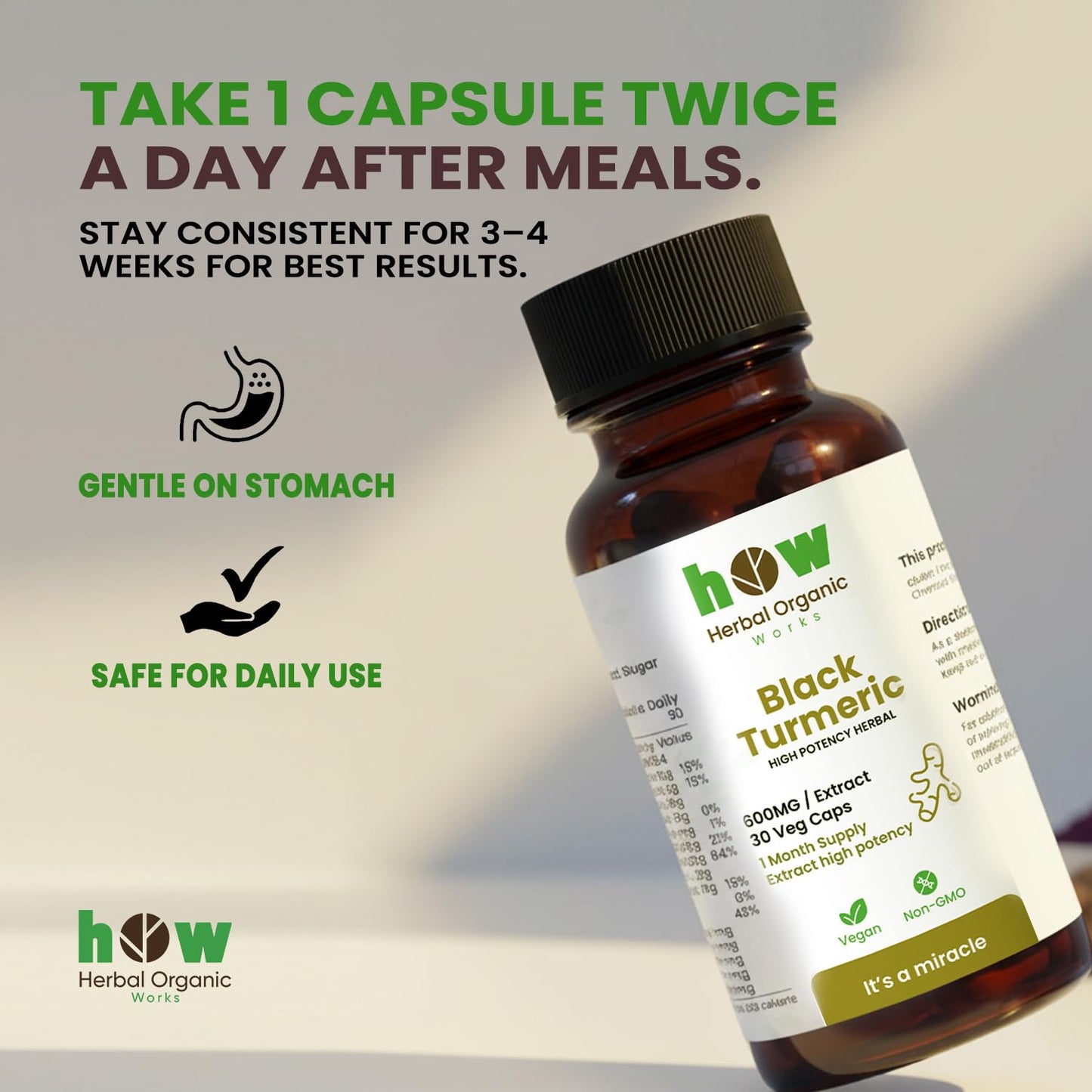 Herbal Organic Works Black Turmeric Capsules 1 Pack