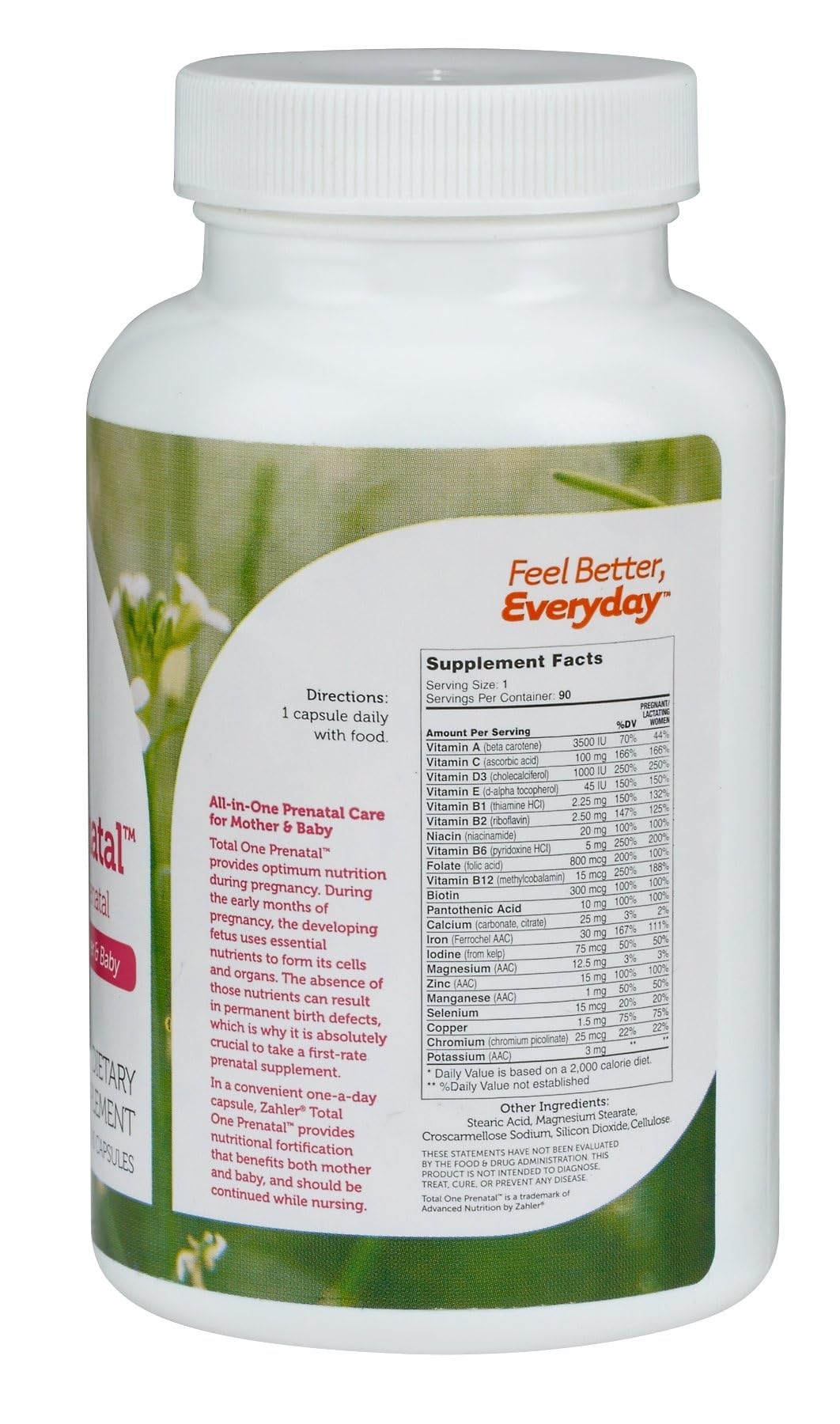 Zahler Total One Prenatal Vitamins for Women Capsules 90 Count
