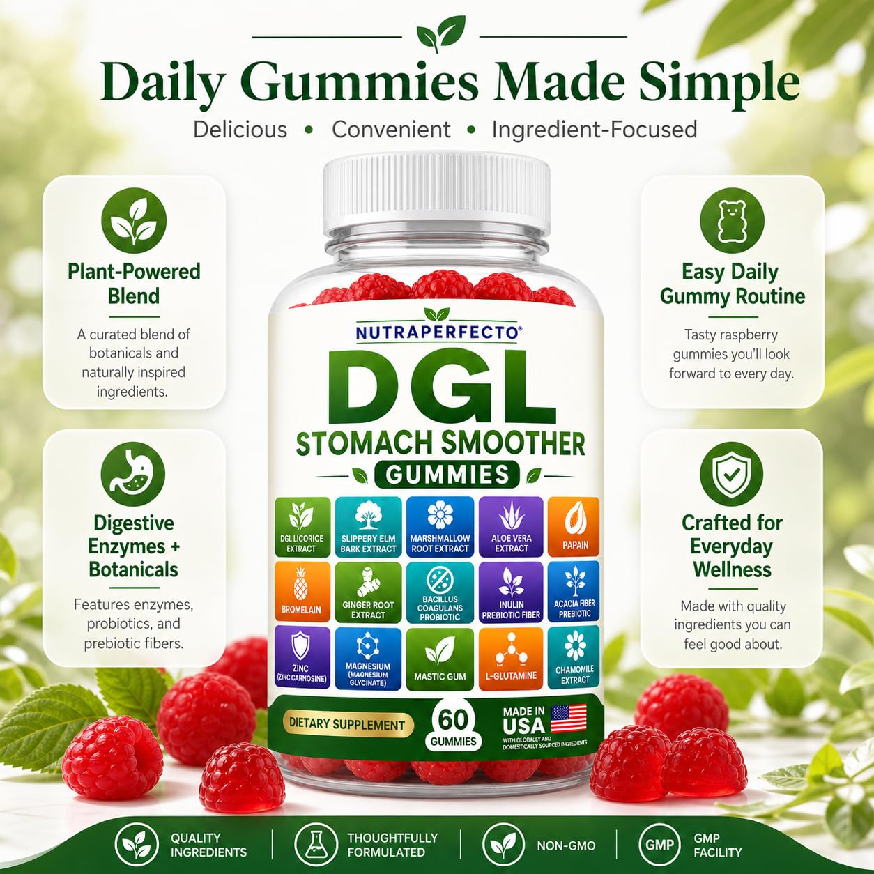 NutraPerfecto Sugar Free DGL Stomach Smoother Gummies, 60 Count