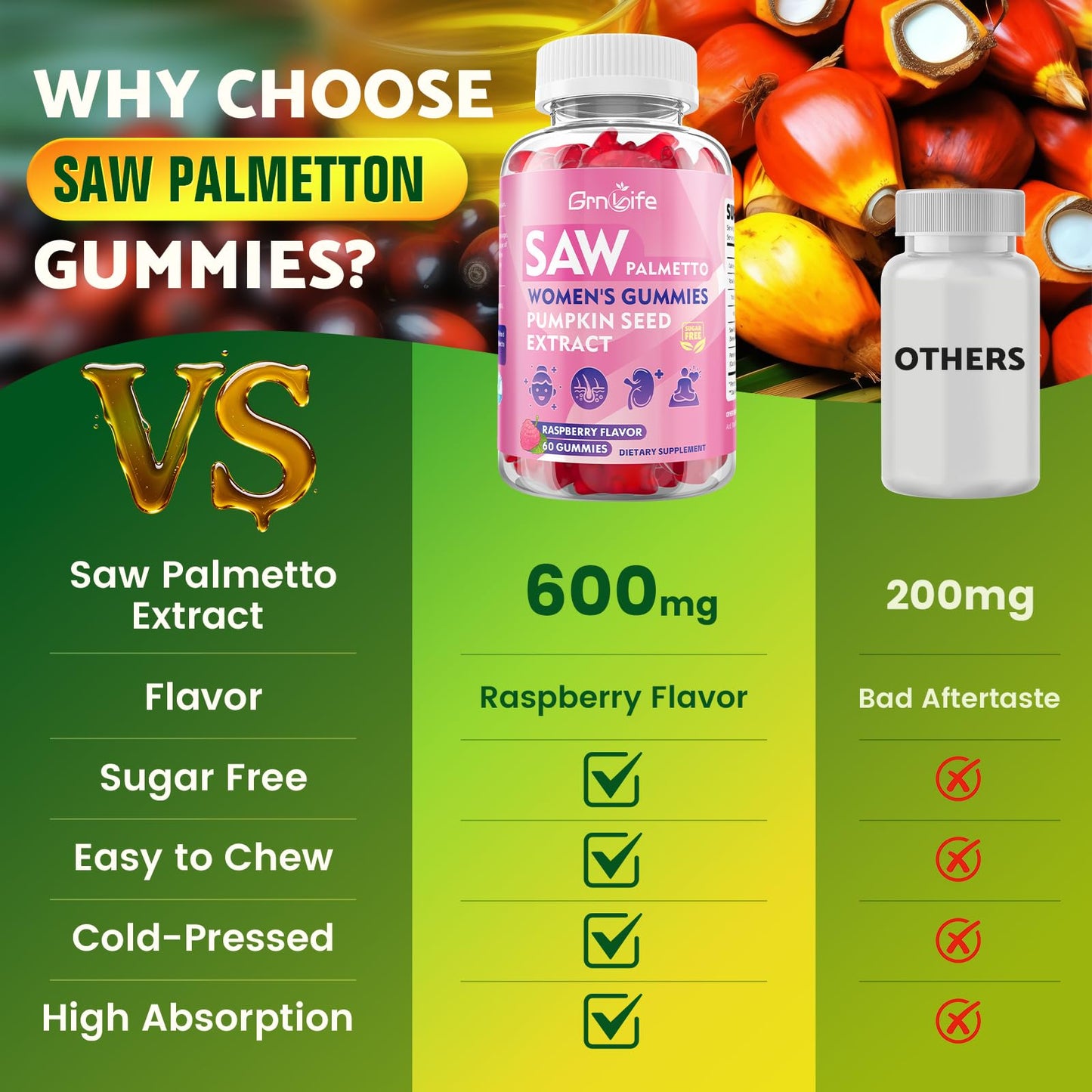 GrnLife Saw Palmetto Gummies, 120 Count