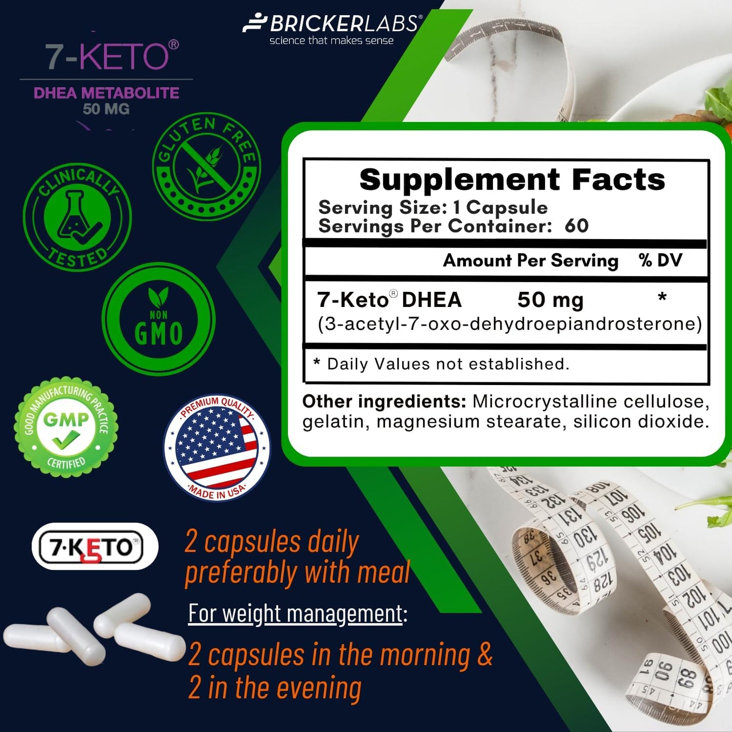Bricker Labs 7-Keto DHEA Metabolite 50 mg Capsules, 60 Count
