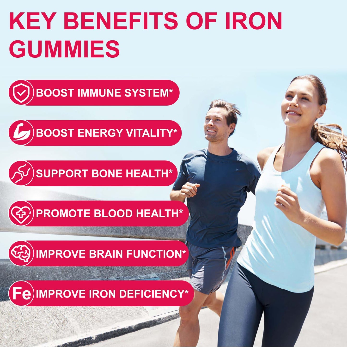 Babivek Iron Gummies with Folate, Vitamin C, B12, B6, Zinc - Peach Flavor, Vegan, 60 Gummies