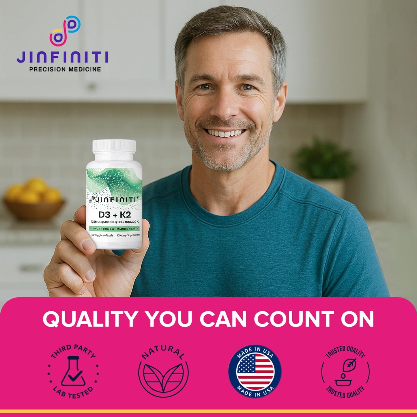 Jinfiniti Vitamin D3 + K2 Veggie Softgels 180