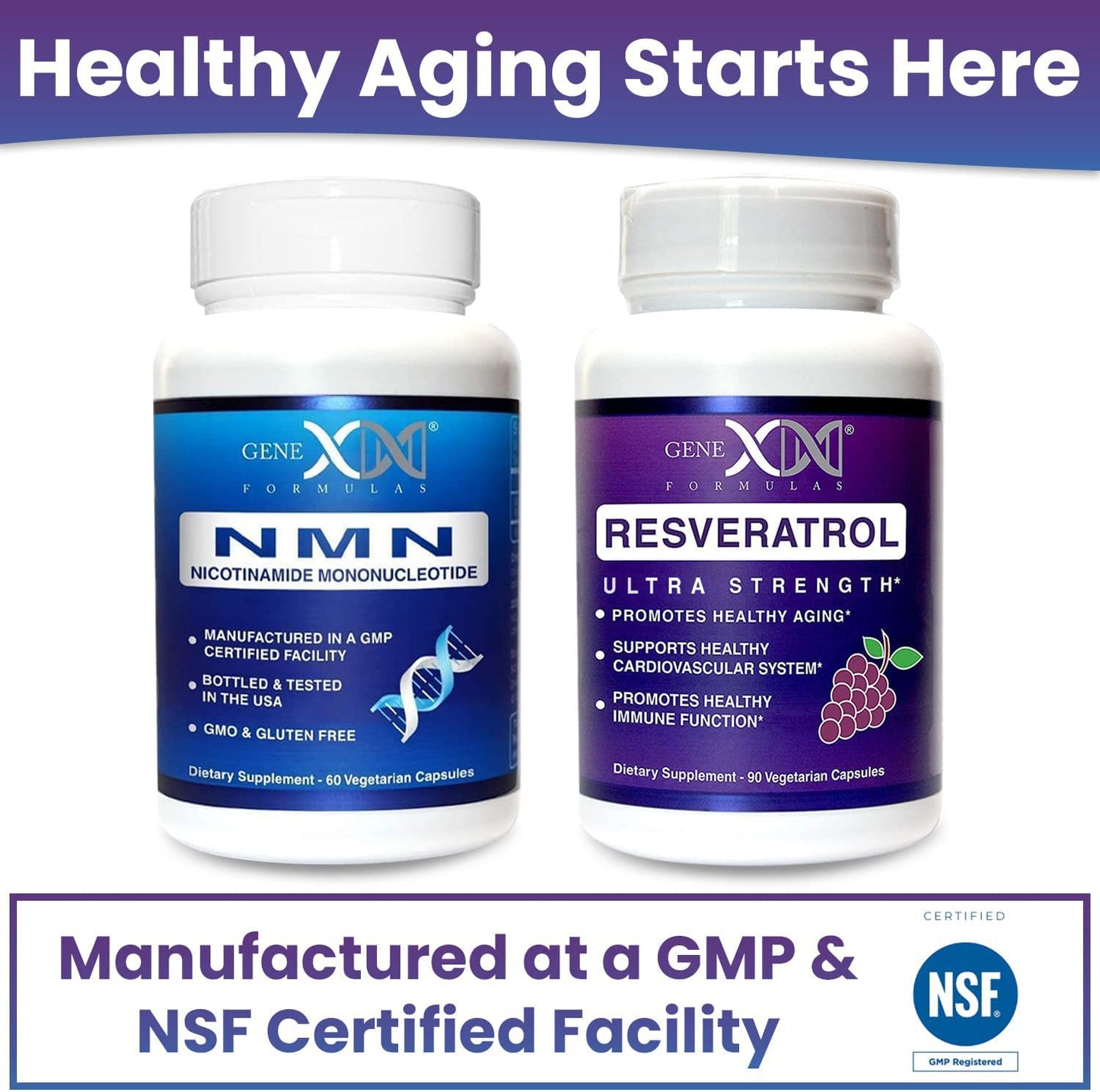 Genex Formulas NMN and Resveratrol Dynamic Duo Capsules, 150 Count