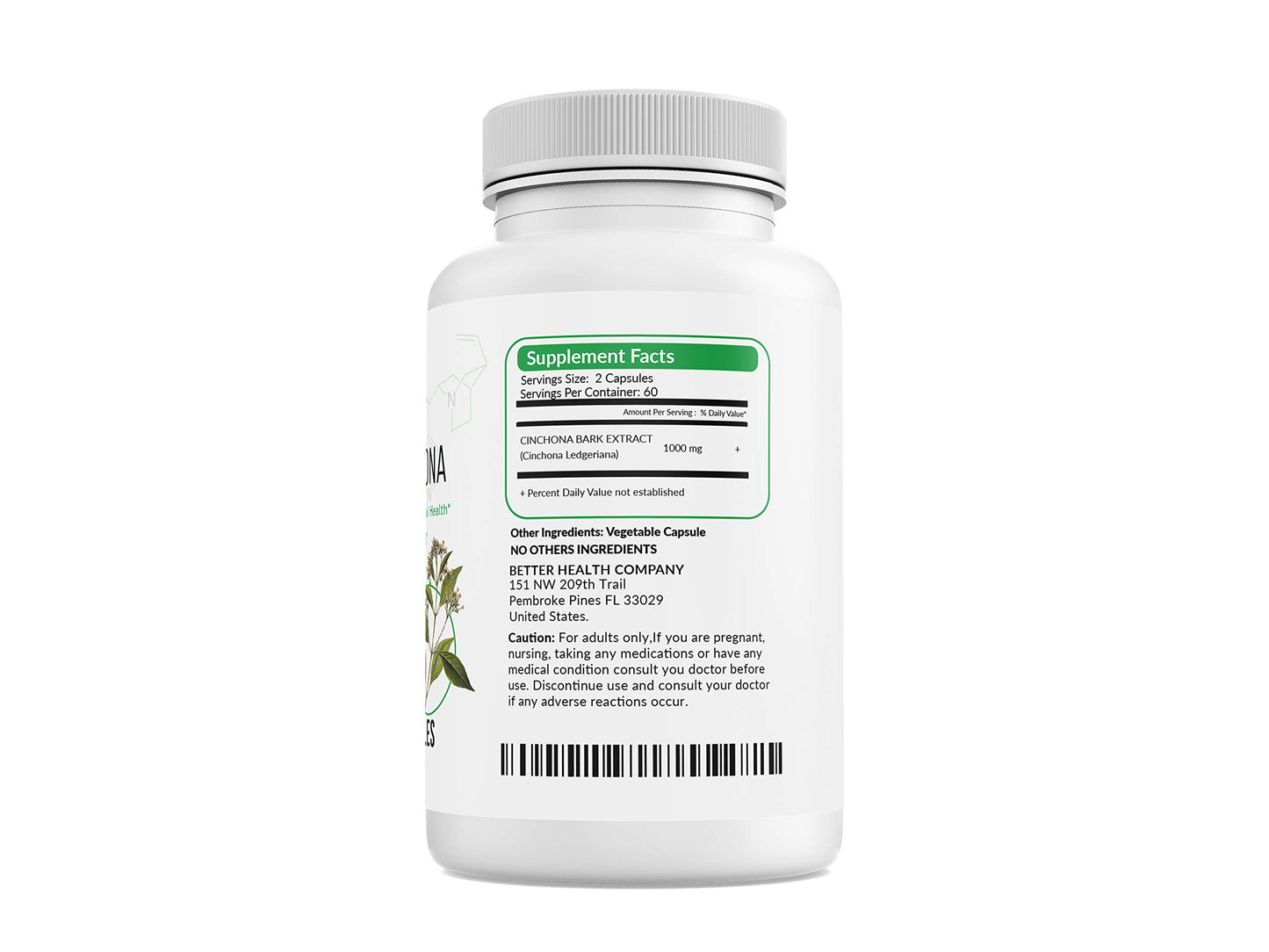 Better Health Quinine Cinchona Bark Extract Capsules 500 mg, 120 Count