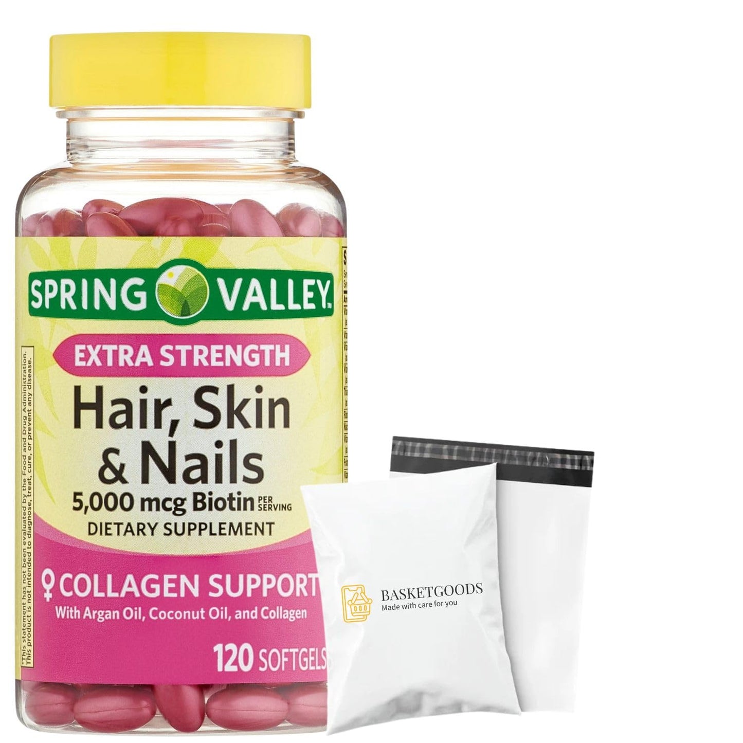 BASKETGOODS Hair, Skin, & Nails Collagen Support Softgels, 5000 mcg Biotin, 120 Count