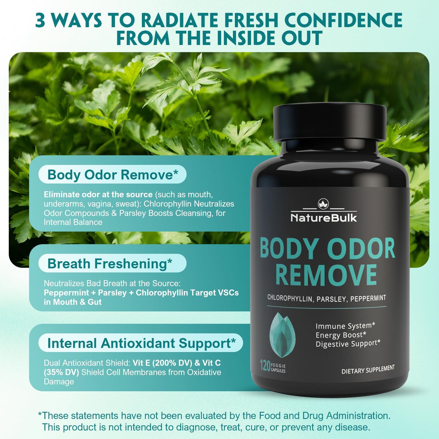 NATUREBULK Internal Deodorant - Chlorophyll Body Odor Capsules 120
