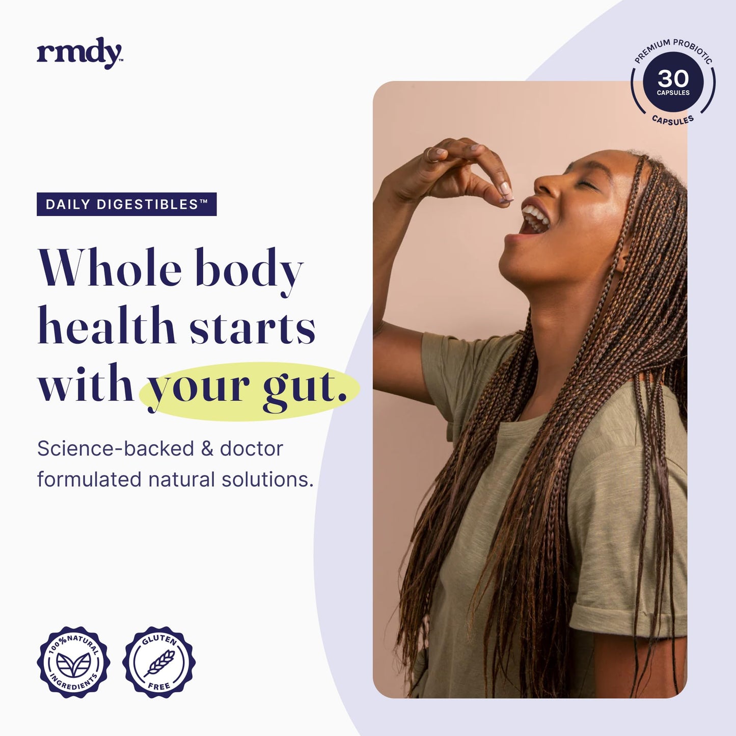 rmdy Constipation, Bloating, & Gas Relief | Relief from Diarrhea, & IBS | Probiotic for Digestive Health & Gut, 30 Capsules