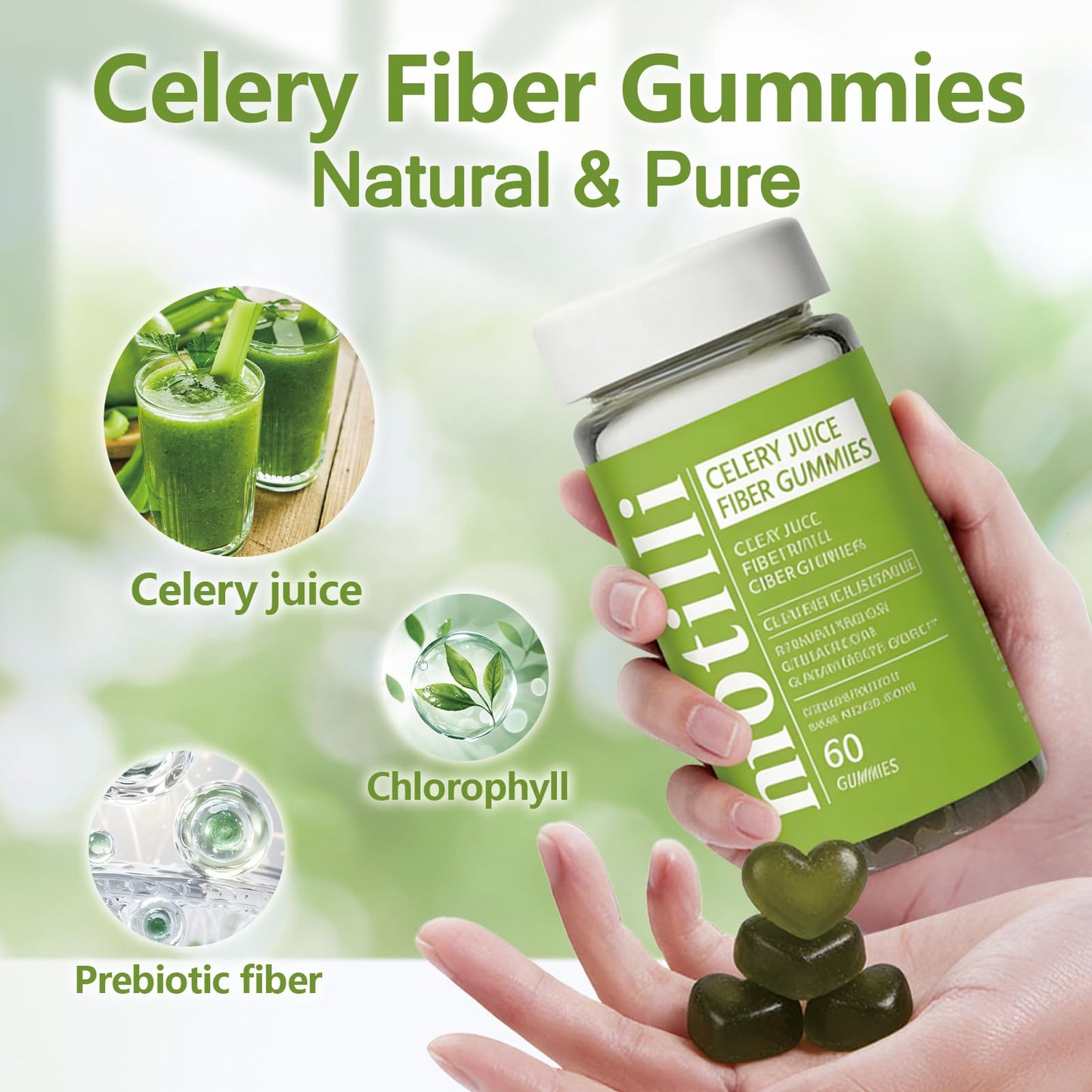 JLQJLQ Motilli Celery Juice Gummies, 60 Gummies