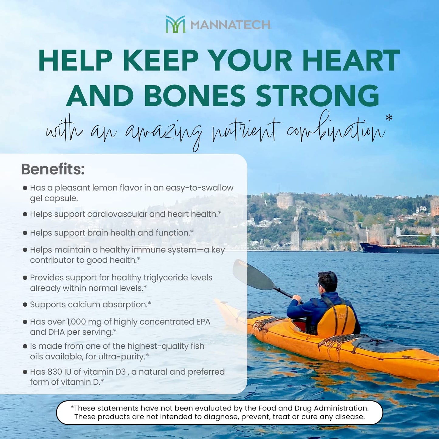 Mannatech Omega-3 with Vitamin D3 for Bone, Heart Health and Cognitive Support, 60 Capsules