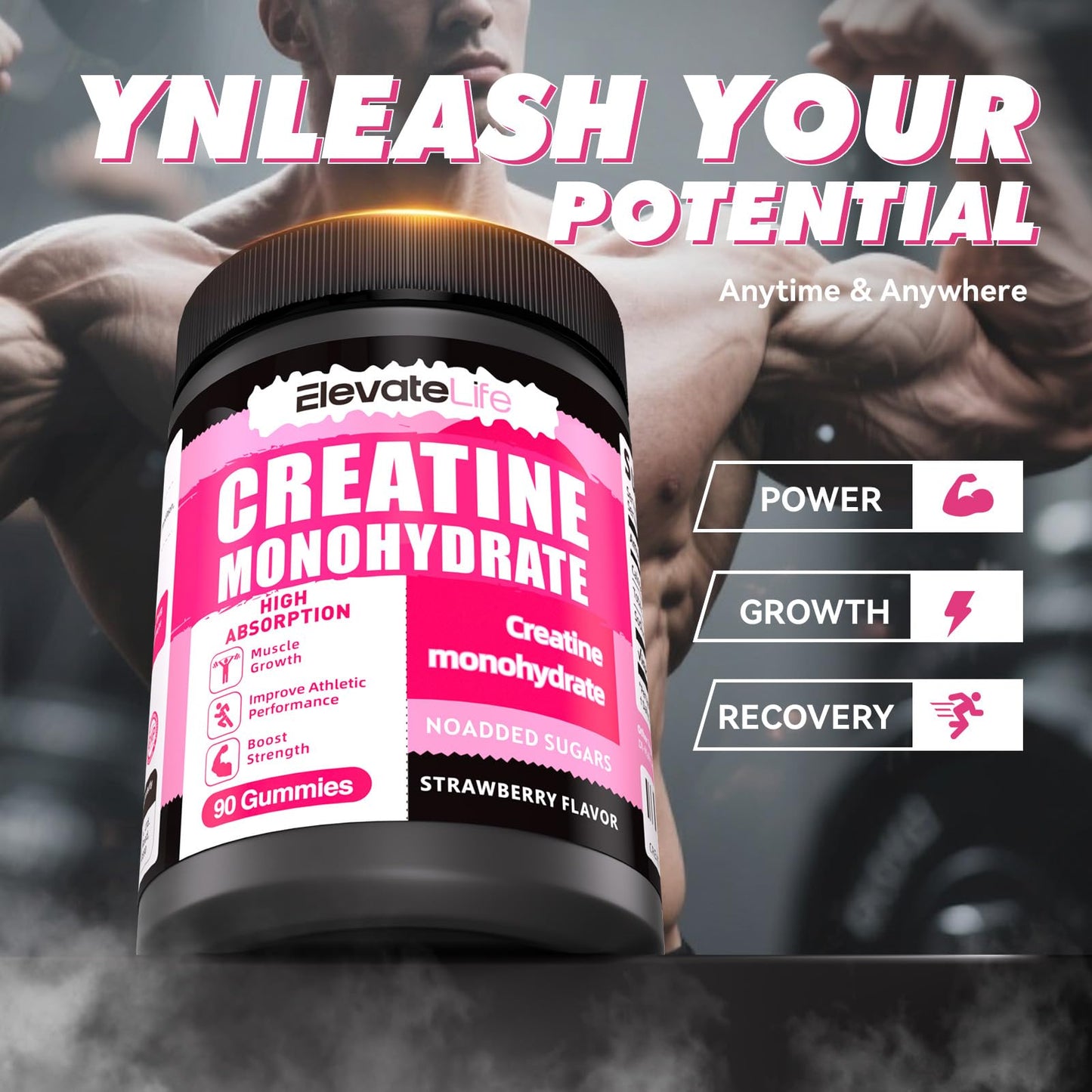 ElevateLife Creatine Monohydrate Gummy 5000mg, 90 Count