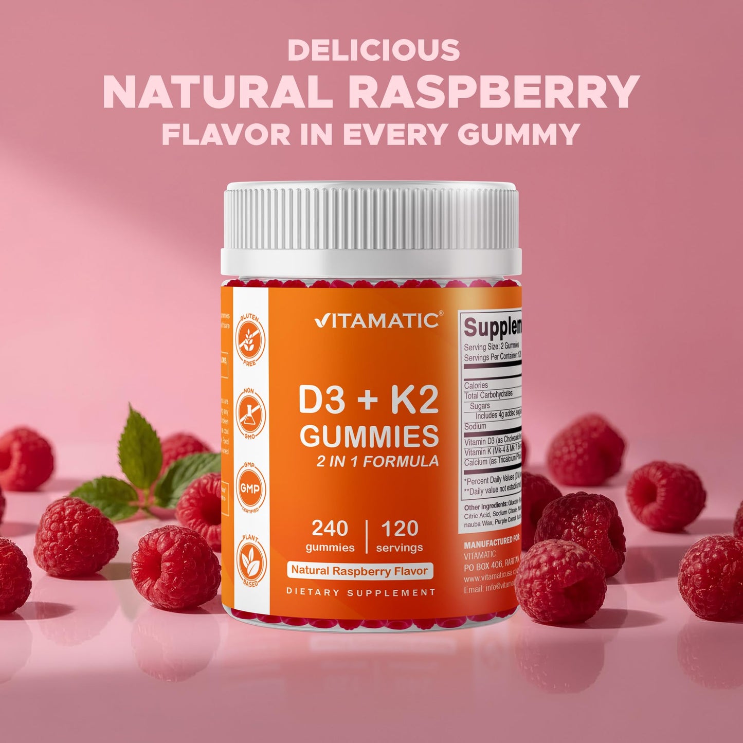 Vitamatic Vitamin D3 K2 with Calcium Gummies 240 Count