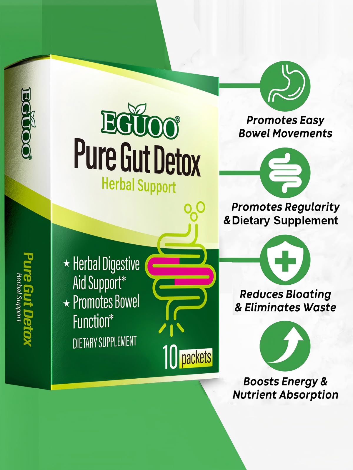 EGUOO Pure Gut Detox Powder, Pack of 10