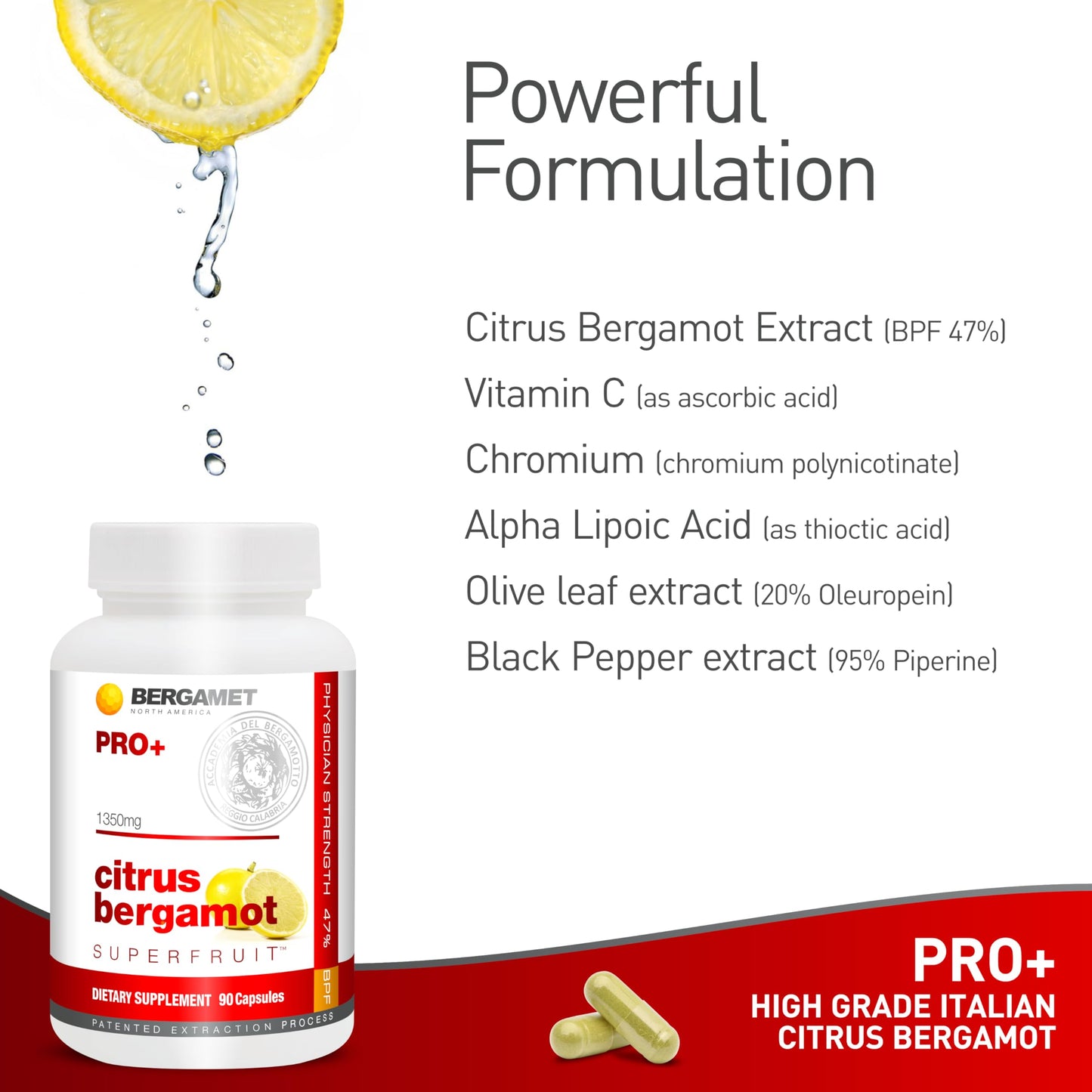 BergaMet Citrus Bergamot SuperFruit PRO+ with Olive Leaf Extract 180 Capsules