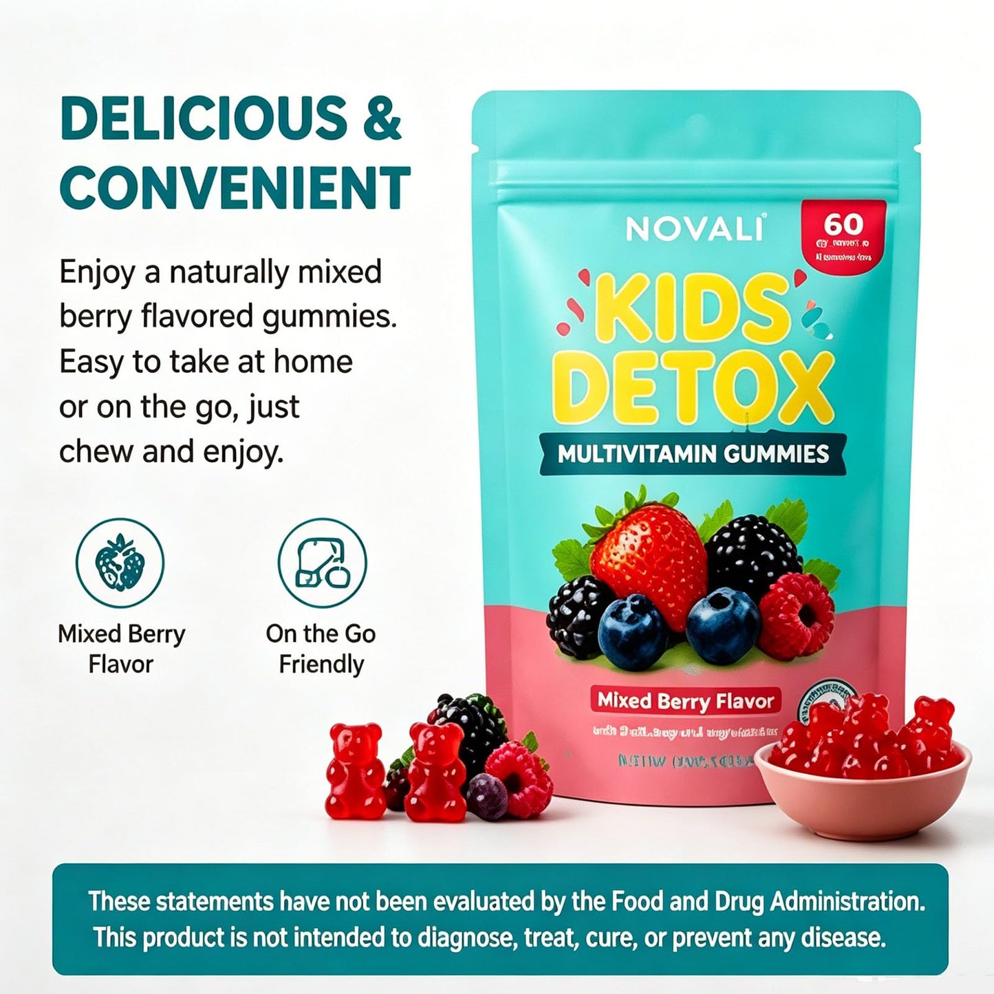 Tilly Bare Novali Zeolite Kids Gummies, Multivitamin Gummies for Daily Wellness Support, 60 Gummies