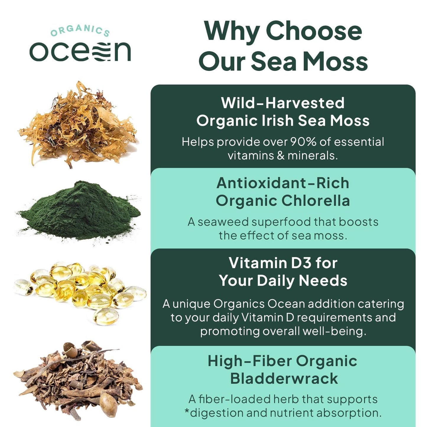 Organics Ocean Wild Sea Moss & Shilajit Capsules, 90 Capsules