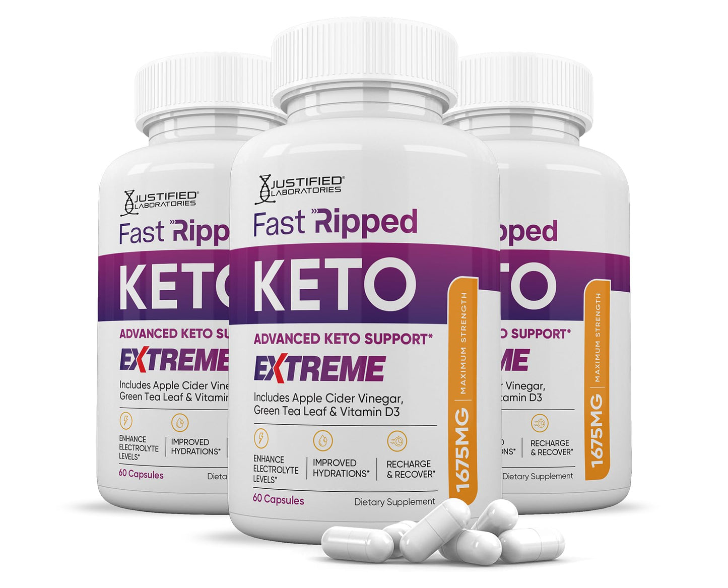 Justified Laboratories Fast Ripped Keto ACV Extreme Pills 1675MG Keto Support Blend 180 Capsules
