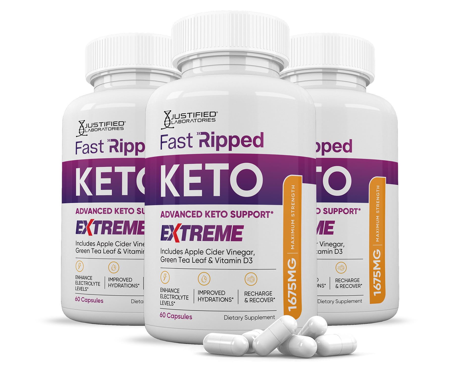 Justified Laboratories Fast Ripped Keto ACV Extreme Pills 1675MG Keto Support Blend 180 Capsules