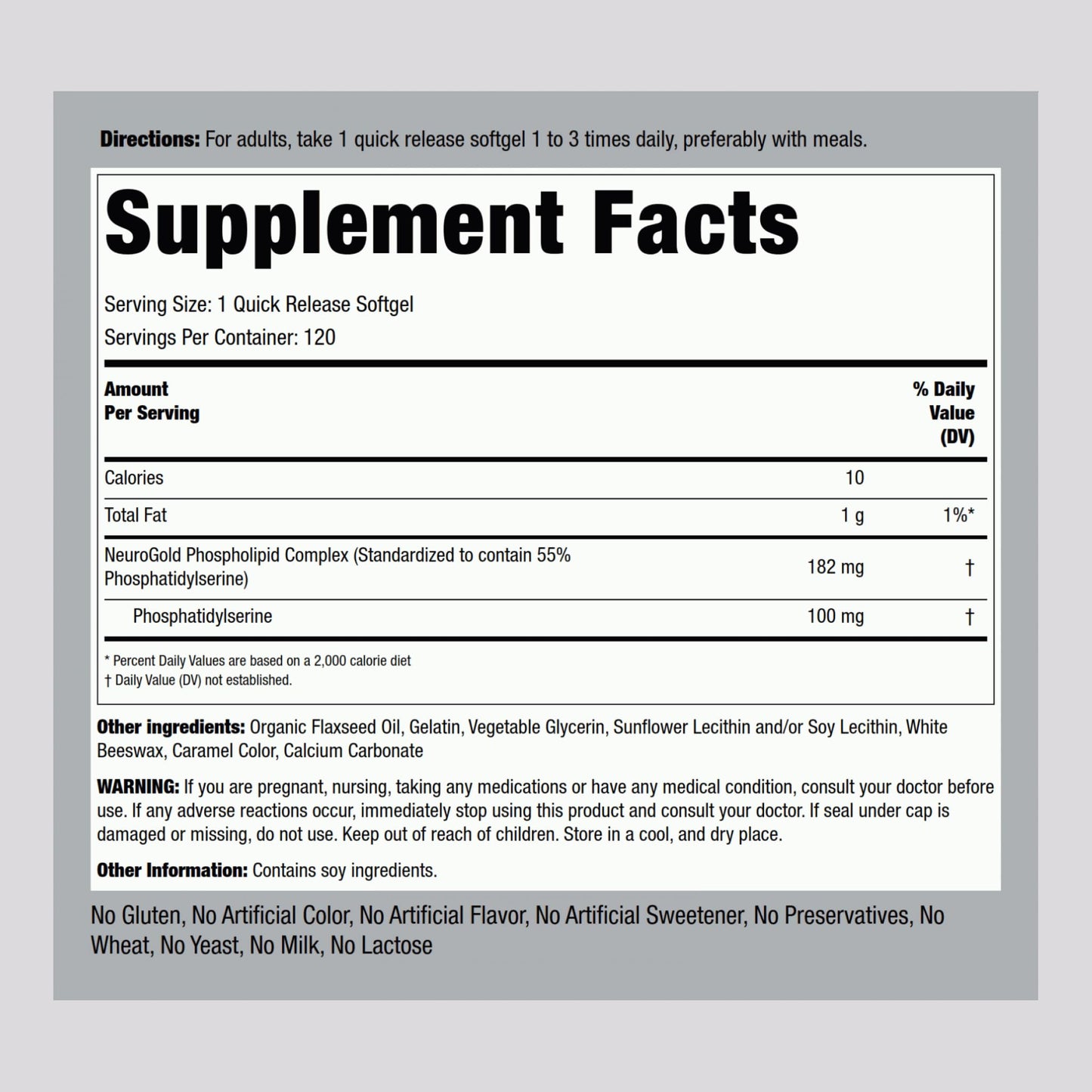 Piping Rock Phosphatidylserine 100mg Softgels, 120 Count